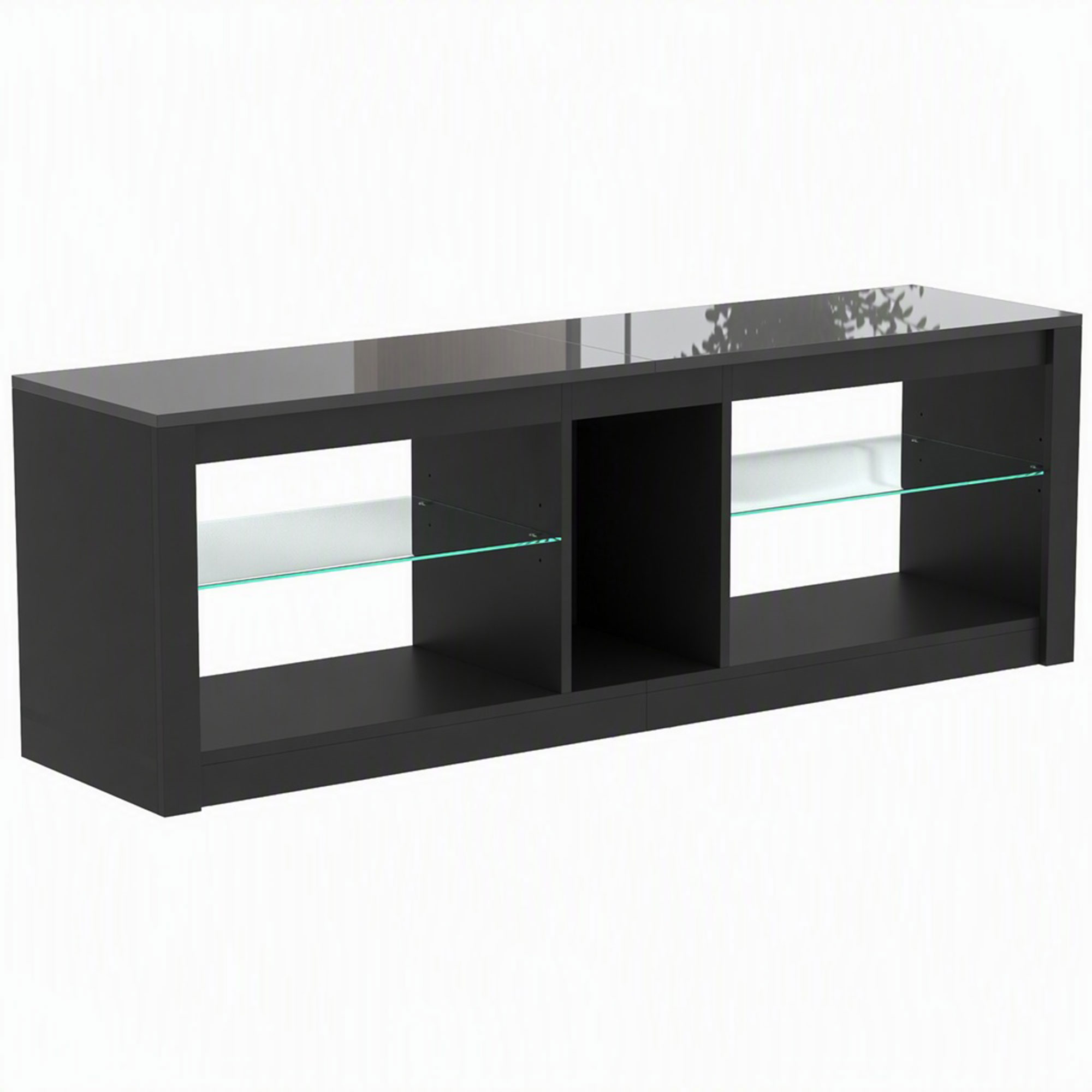 HOMCOM TV Stand Cabinet with LED Lights and Remote Control for TVs up to 65″, Entertainment Centre with Storage Shelves, Black