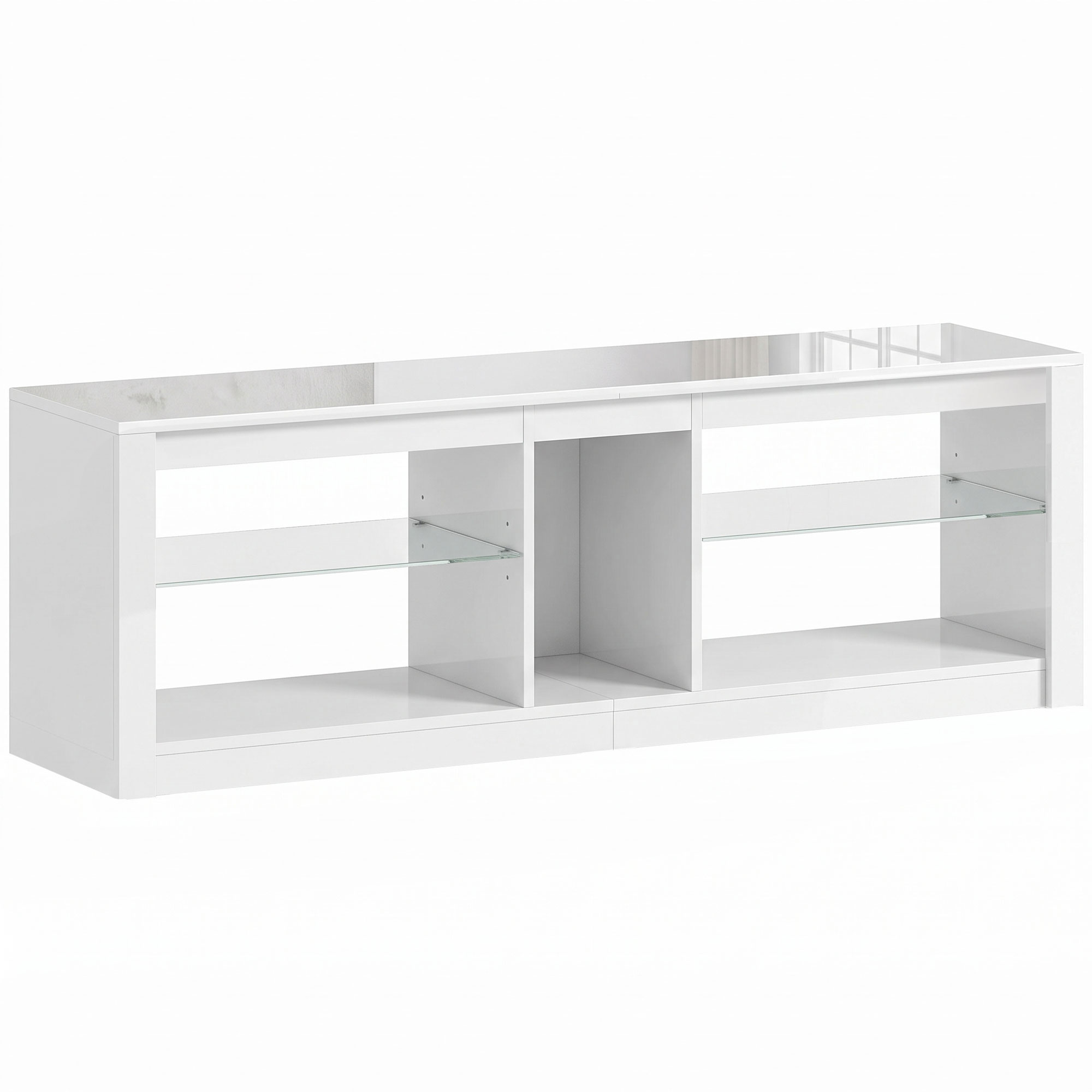 HOMCOM TV Stand Cabinet with LED Lights and Remote Control for TVs up to 65″, Entertainment Centre with Storage Shelves, White