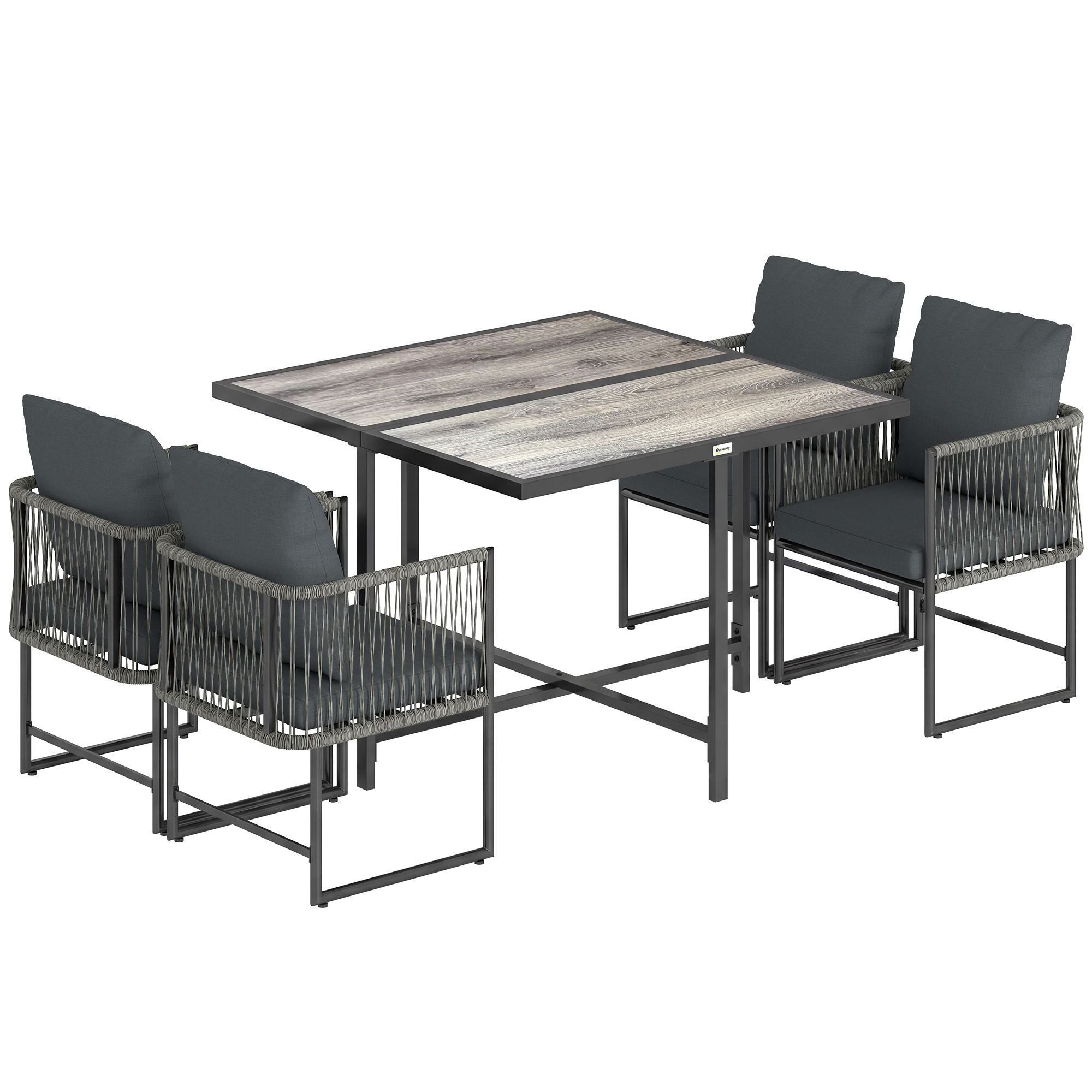 Outsunny Polyrattan Gartenmöbel Set 5-teilig Platzsparend Sitzgruppe Tisch mit 4 Stühlen DPC-Tischplatte abnehmbar Kissen, Essgruppe 4 Personen Gartenset Gartengarnitur für Garten Balkon Terrasse Aosom