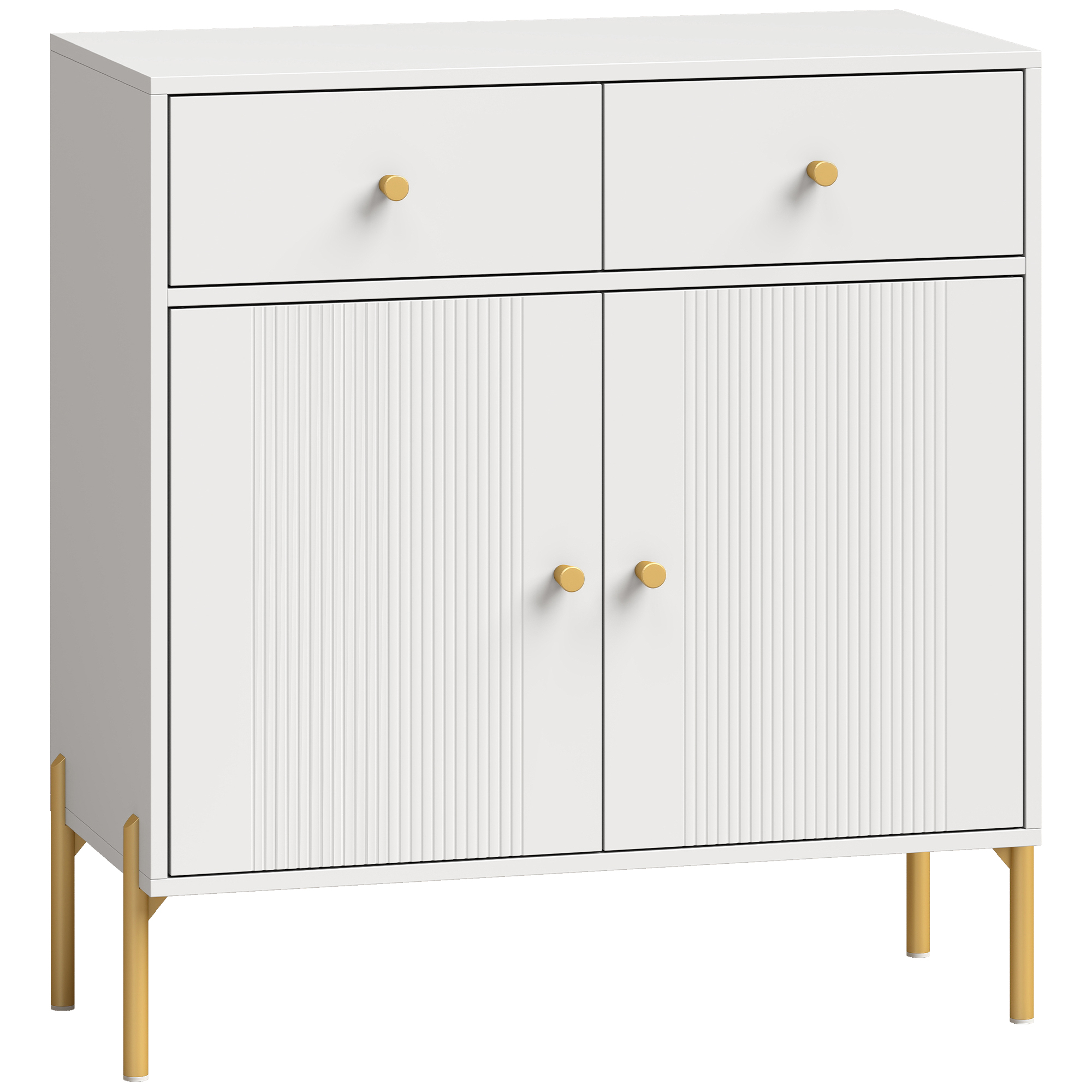 HOMCOM Sideboard Wohnzimmer, Aufbewahrungsmöbel mit 2 Türen, 2 Schubladen, verstellbaren Regalen und Metallfüßen, moderner Stil, Sideboard für Esszimmer und Küche, 80 x 39 x 86 cm, Weiß   Aosom