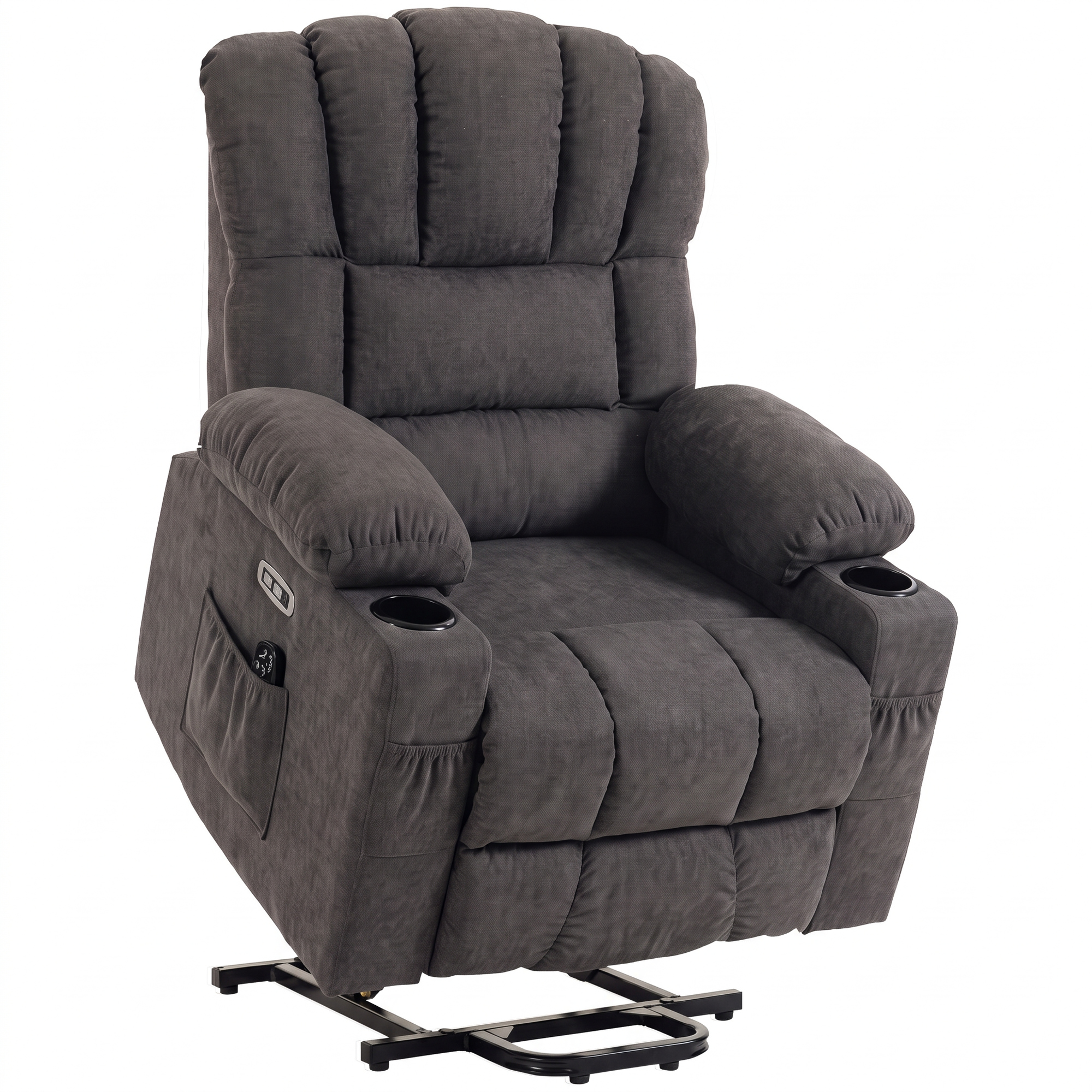 HOMCOM Relaxsessel Elektrisch Fernsehsessel mit Aufstehhilfe Vibrationsmassage, Wärme, TV Sessel mit Liegefunktion, USB, Frottee-Bezug Fernbedienung, Ruhesessel mit Becherhalter Grau Aosom
