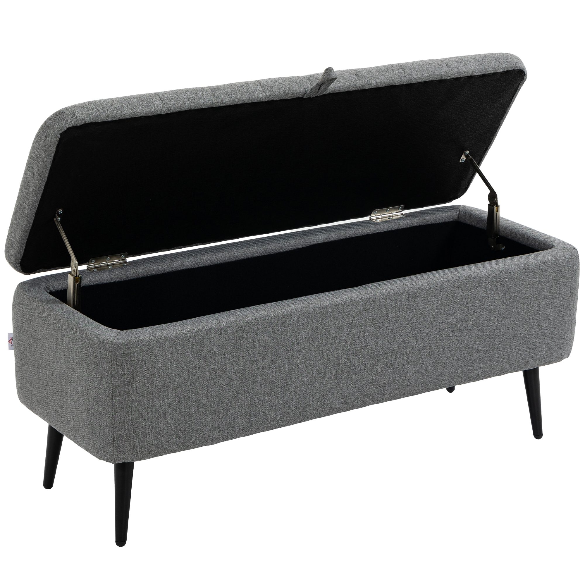 HOMCOM Storage Ottoman with Flip Top, Rectangular Upholstered Bench, Linen Look Fabric Footstool with Steel Legs for Living Room, Bedroom, Grey