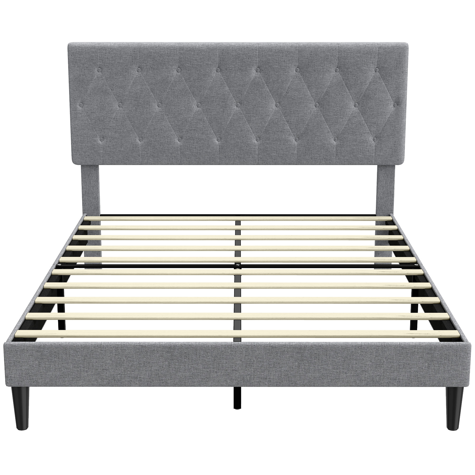 HOMCOM Cadre de Lit 140 x 190 cm avec Sommier, Lit Double Rembourré en Lin, Tête Capitonnée, Support à 10 Lattes, Gris HOMCOM Cadre de Lit 140 x 190 cm avec Sommier, Lit Double Rembourré en Lin, Tête Capitonnée, Support à 10 Lattes, Gris