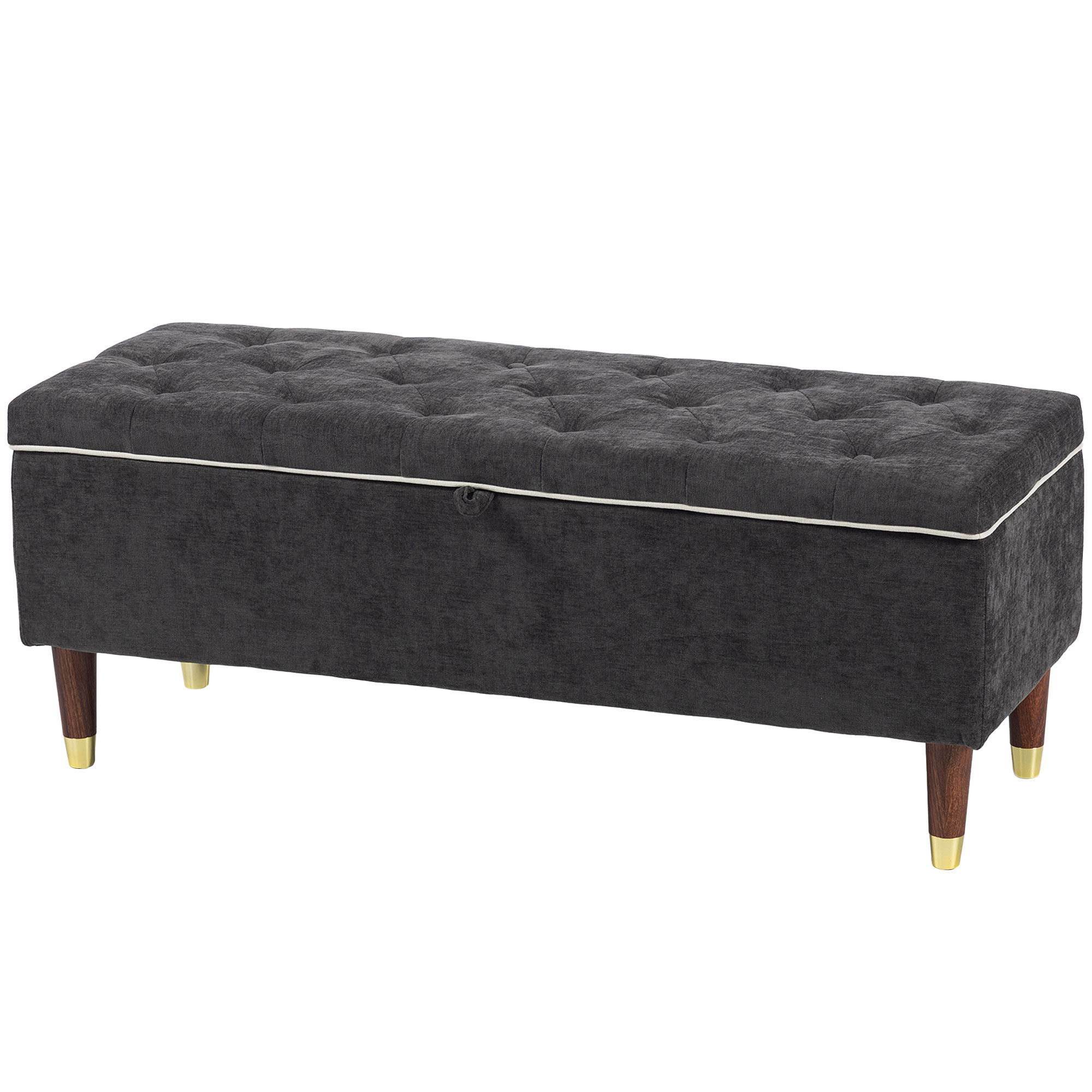 HOMCOM Truhenbank 78L Aufbewahrungs-Pouf 117x44x45cm, Gepolsterte Sitzfläche für 2 Personen, Aufbewahrungsbank in Leinenoptikstoff, Holzrahmen, 120 kg, für Wohnzimmer, Dunkelgrau Aosom