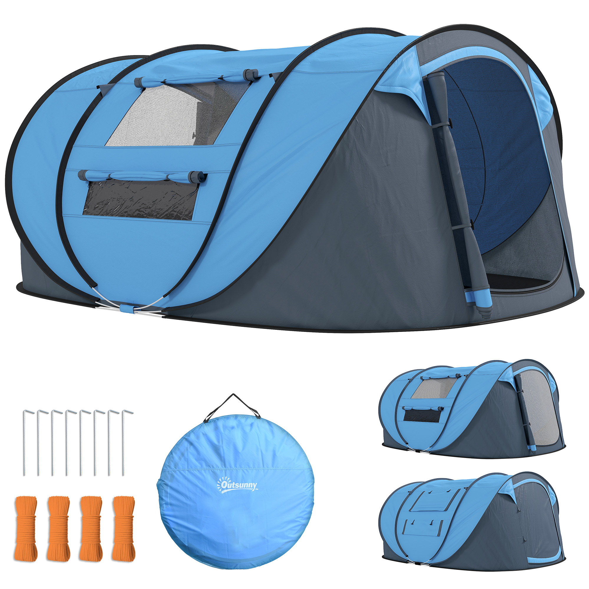 Outsunny 3 Person Pop-up Camping Tent, Family Dome Tent with Ground Sheet, 4 Windows and Portable Carry Bag for Beach Outdoor Trip, Sky Blue Outsunny 3 Person Pop-up Camping Tent, Family Dome Tent with Ground Sheet, 4 Windows and Portable Carry Bag for Beach Outdoor Trip, Sky Blue