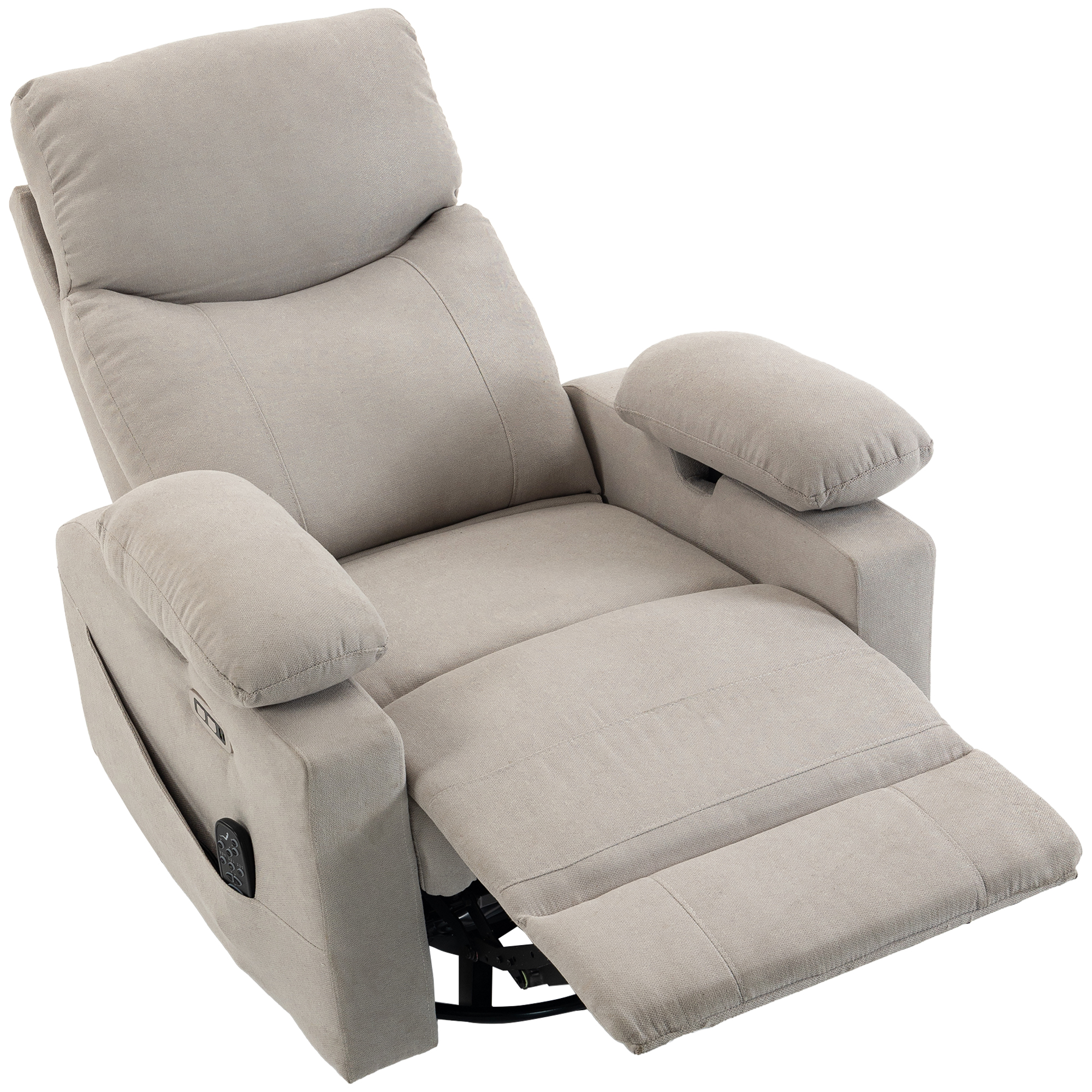 HOMCOM Elektrischer Relaxsessel Fernsehsessel mit Massage & Wärme, 270° Drehbar Massagesessel mit Liege- und Schaukelfunktion, 3D-Armlehnen, USB-C/USB-Anschlüssen, Verstellbarer Kopfstütze, Hellgrau Aosom