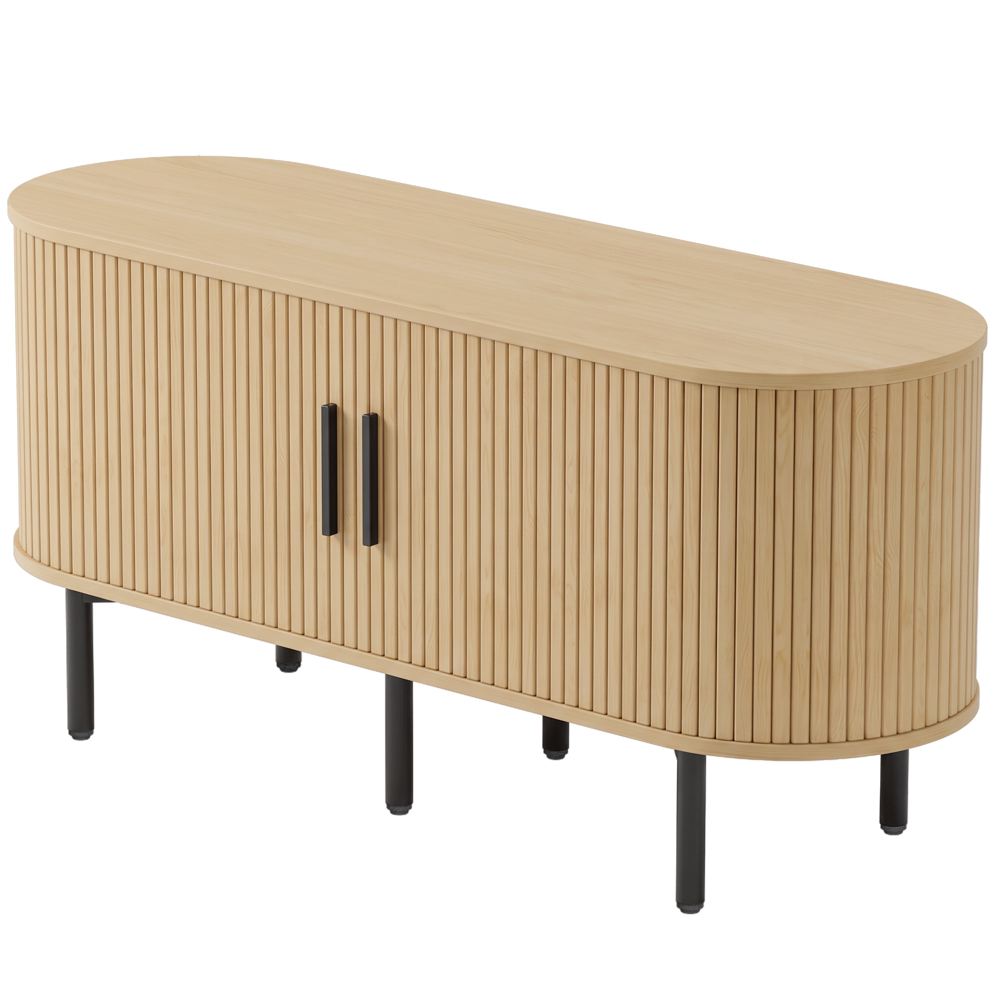 HOMCOM Meuble TV 106 cm, Meuble Télé pour 50 Pouces, 2 Portes Coulissantes à Tambour 4 Compartiments Étagères Réglables, Chêne