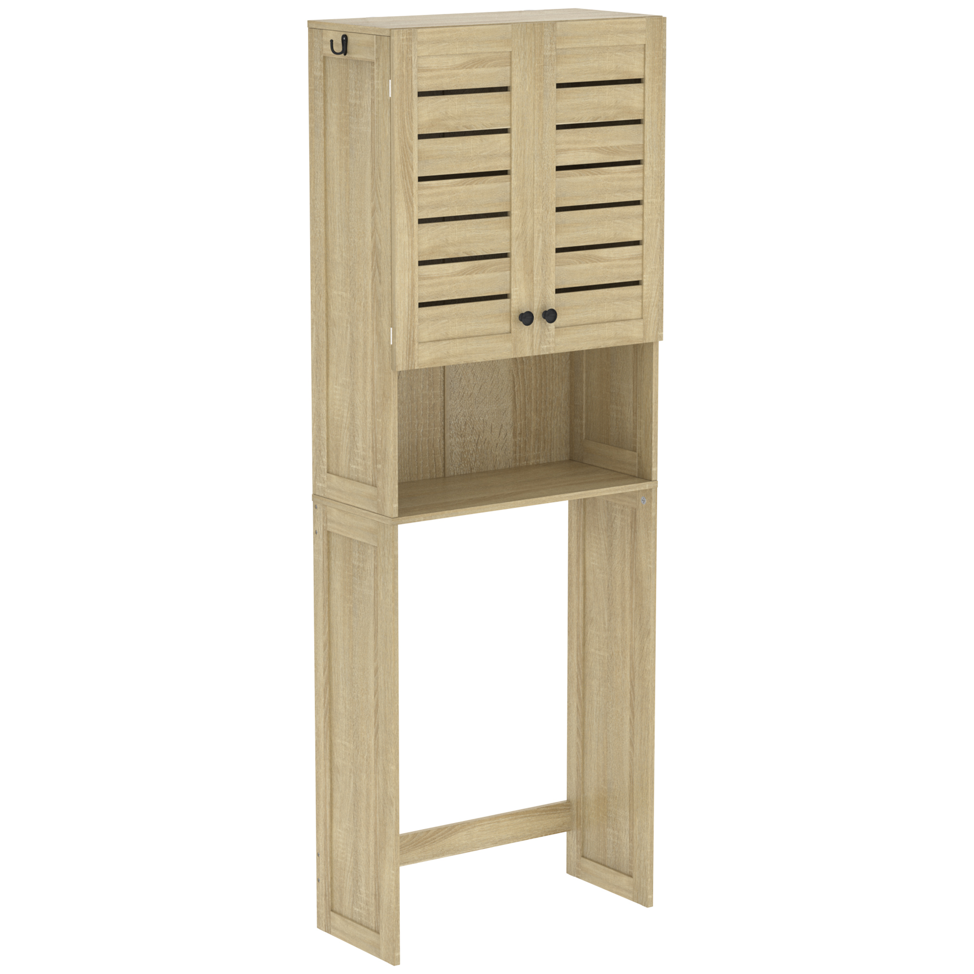 HOMCOM Über-WC-Schrank für Toilette/Waschmaschine mit Doppeltür, Regalen, Fächern und Lamellentüren, 67x31,5x190 cm, Eiche Aosom