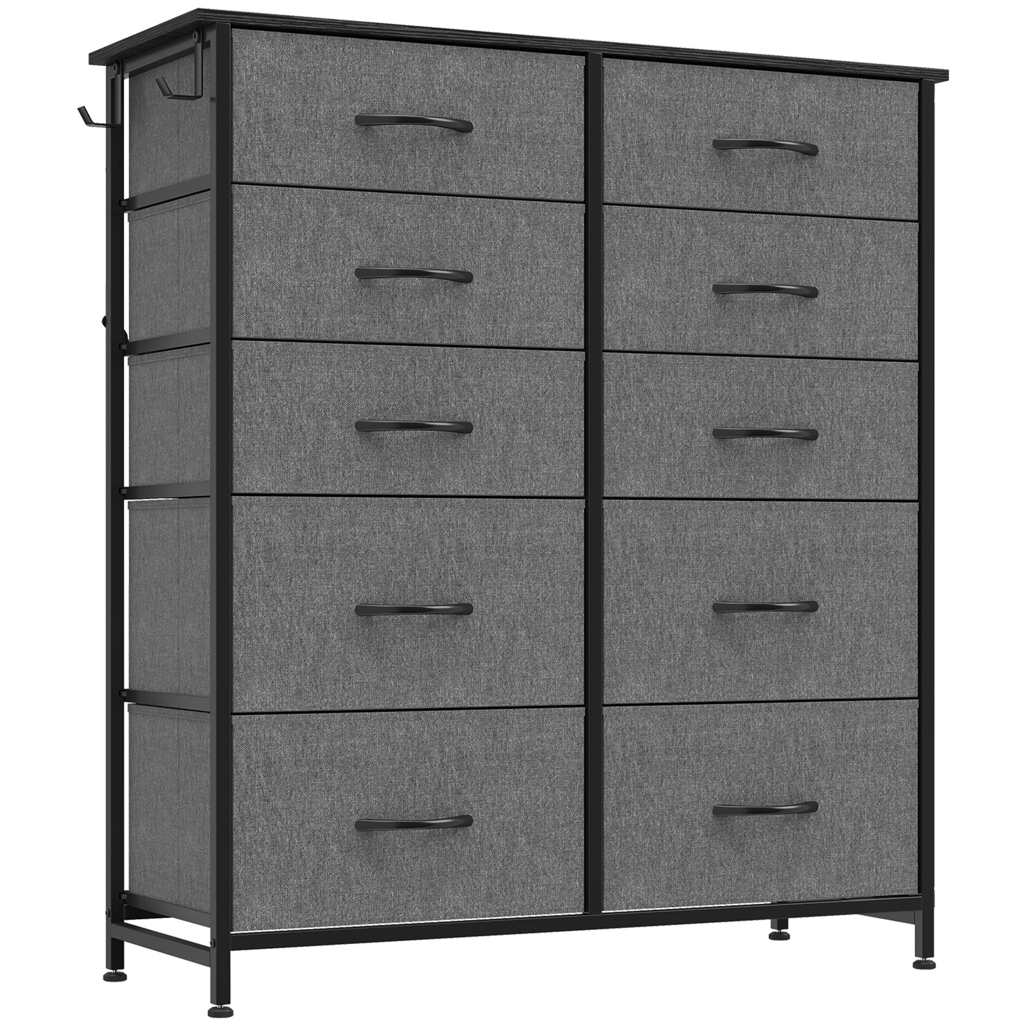 HOMCOM Chest of Drawers, Dresser with 10 Fabric Drawers, Tall Storage Unit with 4 Pockets and 2 Hooks Steel Frame, Grey HOMCOM Chest of Drawers, Dresser with 10 Fabric Drawers, Tall Storage Unit with 4 Pockets and 2 Hooks Steel Frame, Grey