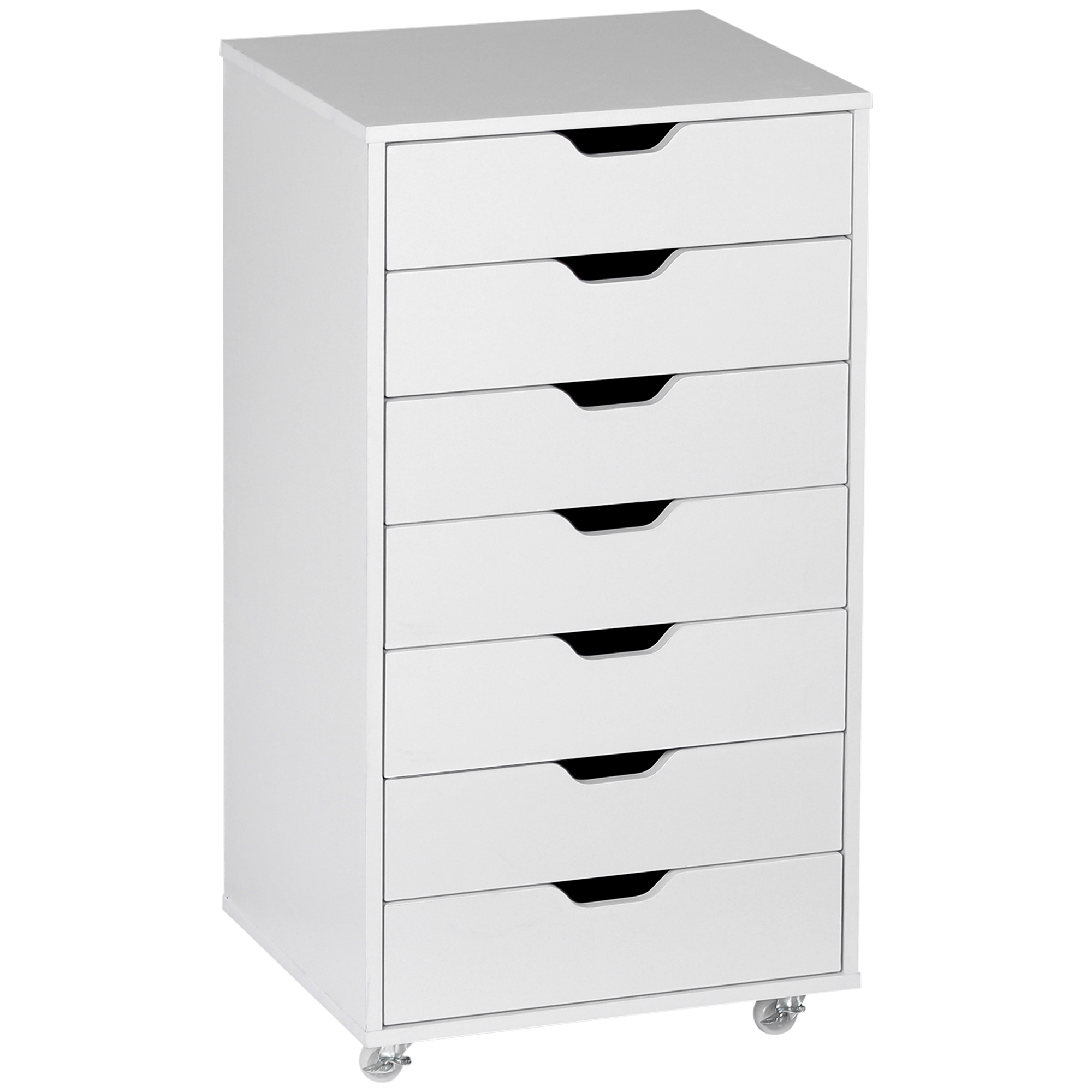 Vinsetto Schedario da Ufficio con 7 Cassetti, Ruote a Freno, Cassettiera Scrivania per Lettera/Formato A4/Legale, Bianco Aosom Italy