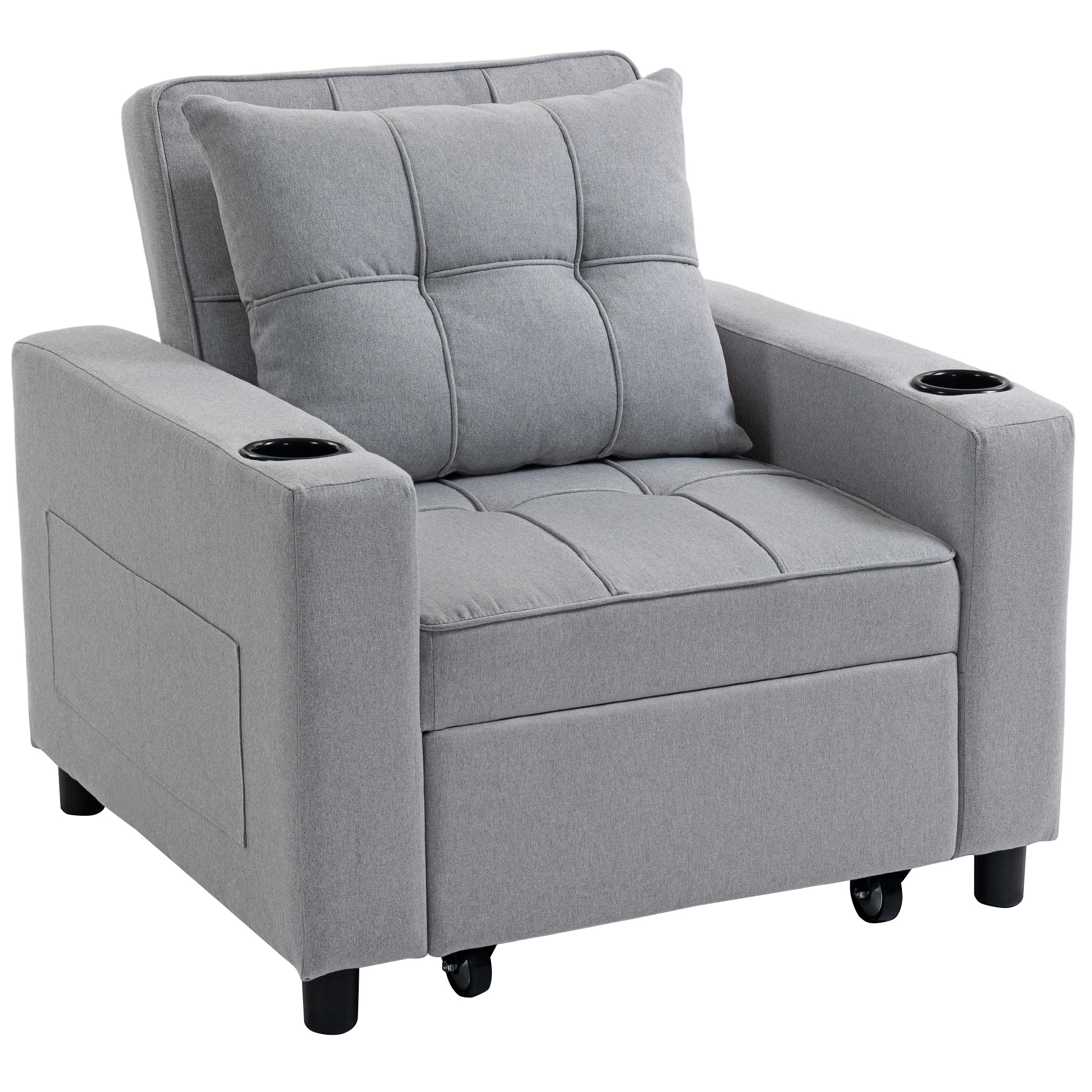 HOMCOM 3-in-1 Single Sofa Bed, Convertible Sleeper Chair Bed – Light Grey