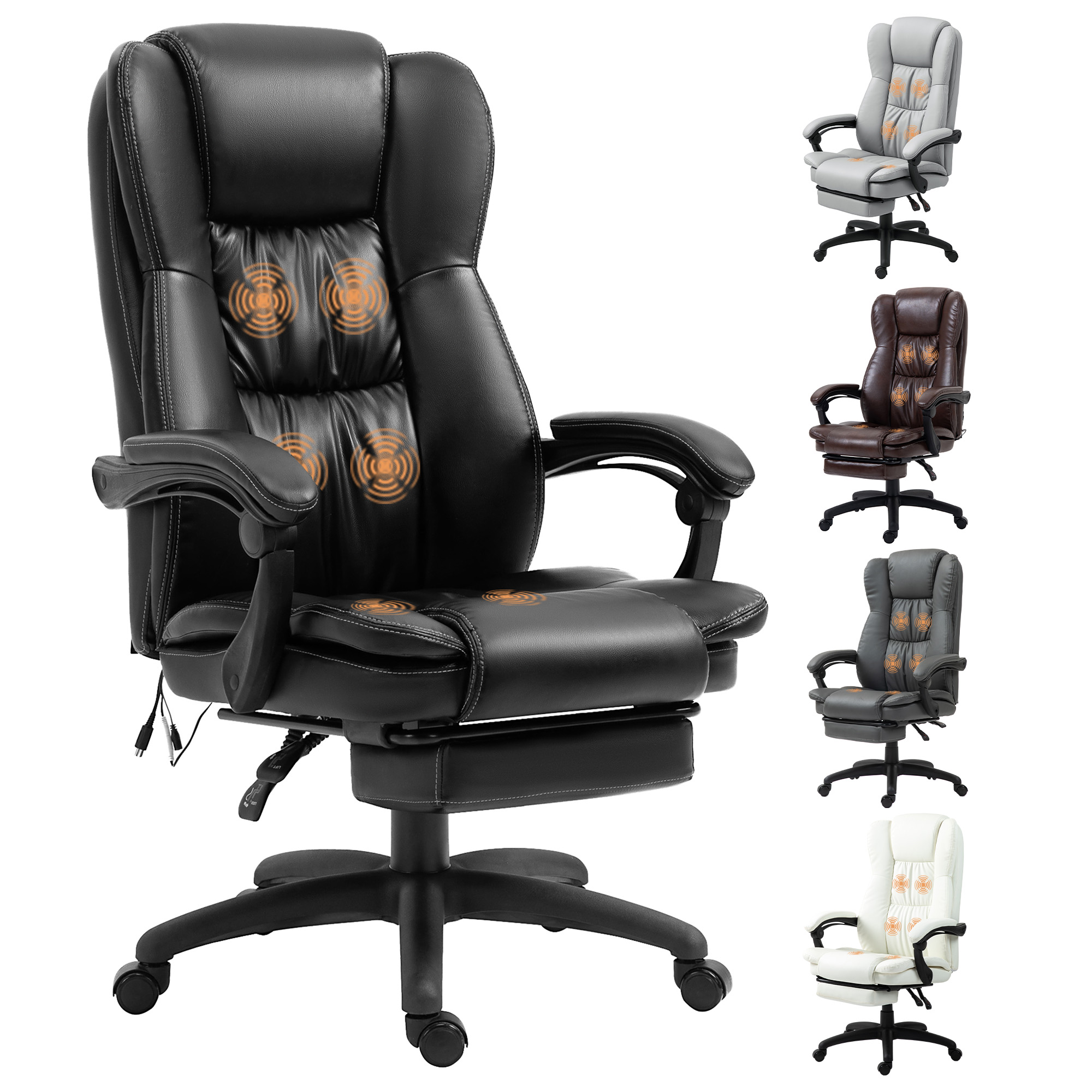 vinsetto silla de escritorio con 6 puntos de masaje pu silla de despacho reposapies retractil y control remoto 685x685x113-121cm negro   aosom espana