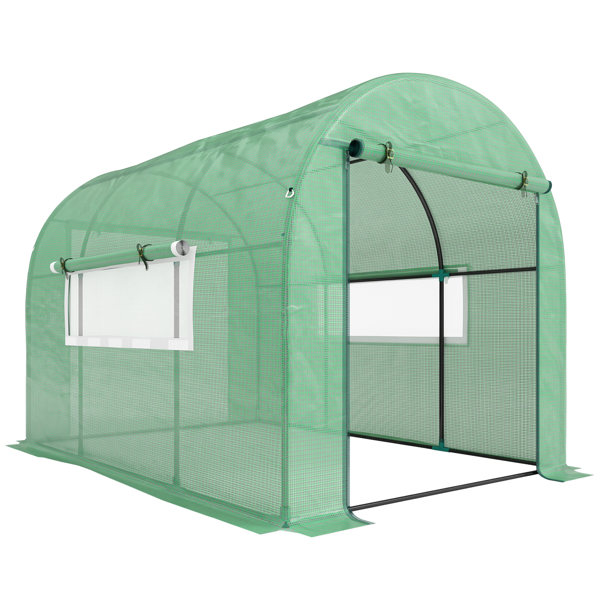 Outsunny 300 x 200cm Walk-In Polytunnel Greenhouse – Green Outsunny 300 x 200cm Walk-In Polytunnel Greenhouse – Green