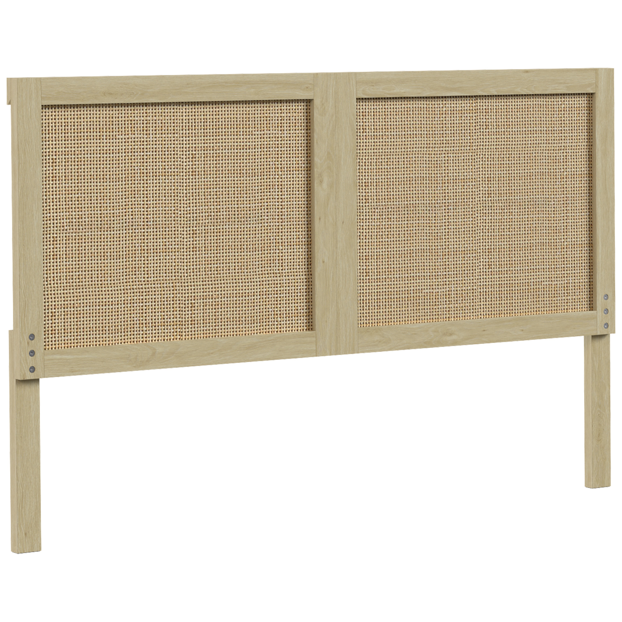 HOMCOM Tăblie de Pat din Lemn cu Efect Ratan, Design Boem, pentru Dormitor, 140 x 4 x 87 cm, Stejar | Aosom Romania