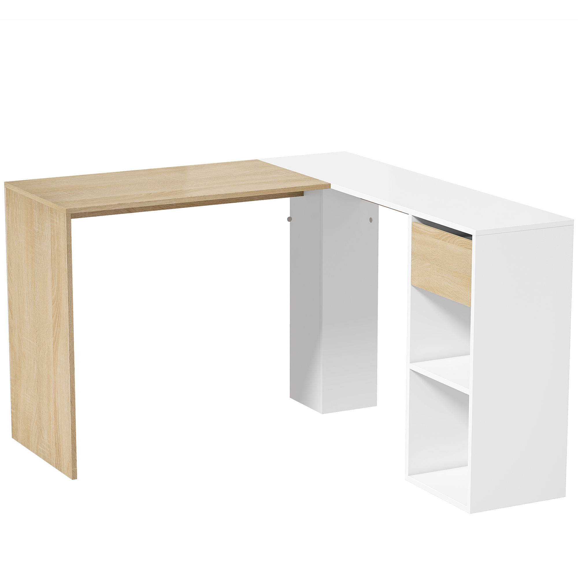 HOMCOM Eckschreibtisch mit Schublade und 2 Ablagen, 120x110 cm, L-förmiger Schreibtisch mit Stauraum, Computertisch für Home-Office, Arbeitszimmer, Weiß und Natur Aosom