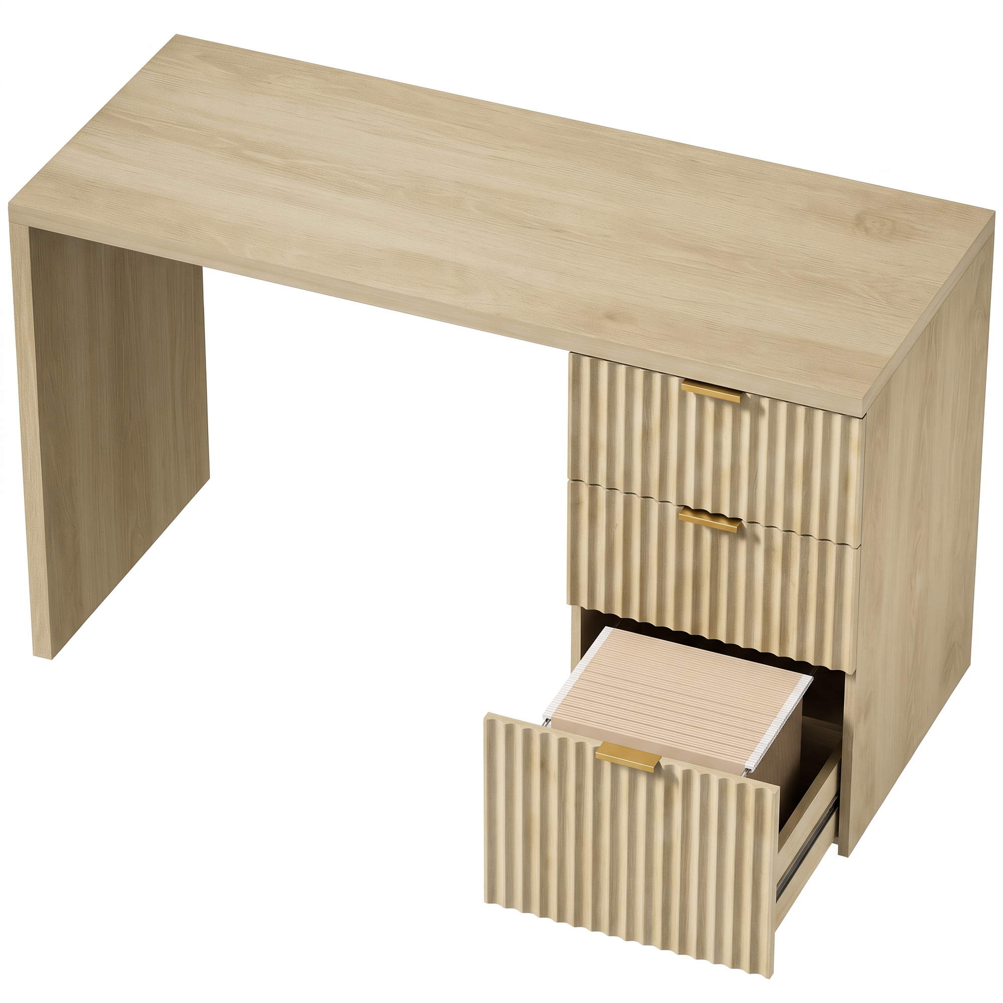 HOMCOM Birou pentru calculator, depozitare reversibilă, 3 sertare fețe ondulate, blat gros și spațios, 120x50x76cm, Stejar | Aosom Romania
