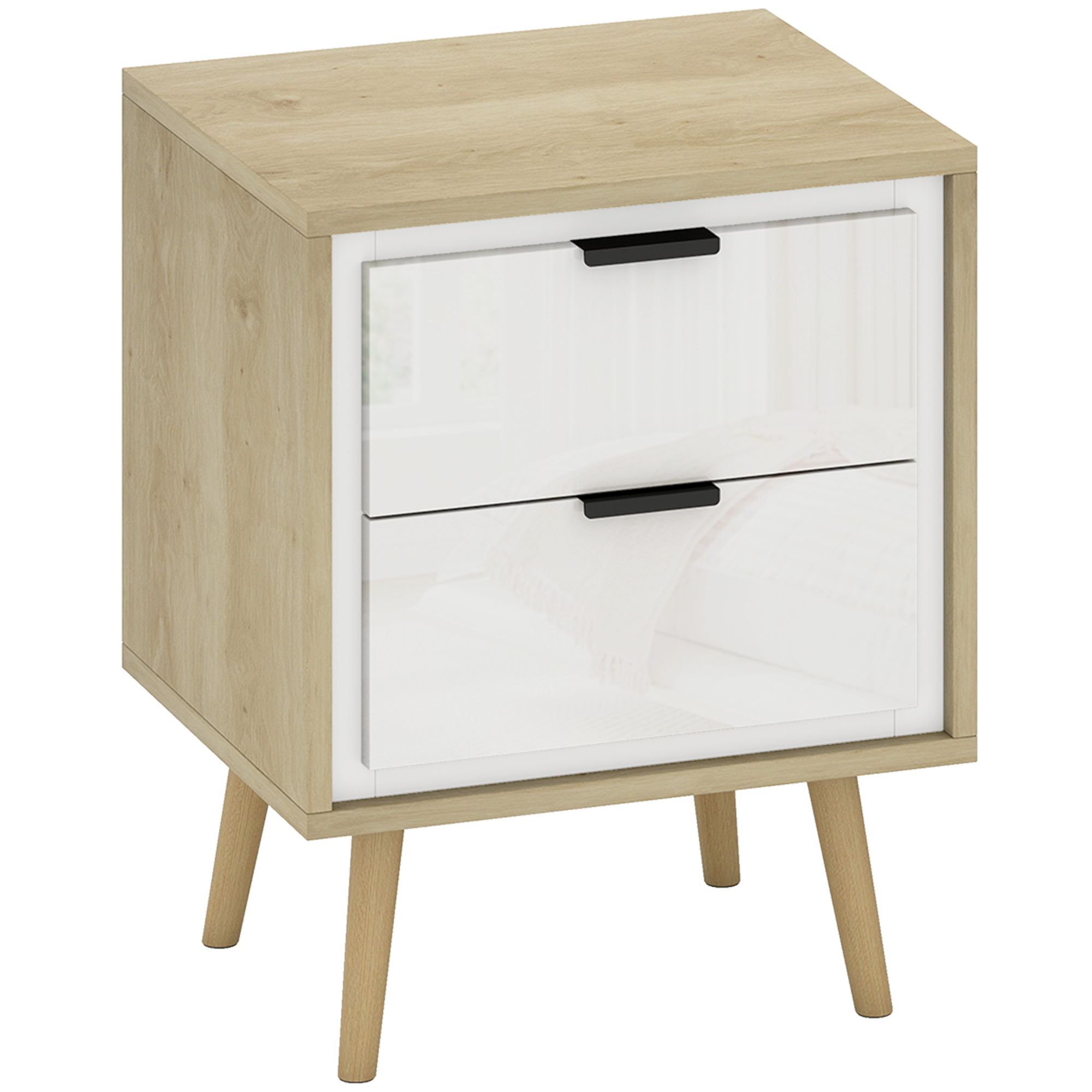 HOMCOM Table de chevet étroite, table d'appoint 2 tiroirs silencieux et pieds en bois massif, 40 x 35 x 50 cm, blanc brillant HOMCOM Table de chevet étroite, table d'appoint 2 tiroirs silencieux et pieds en bois massif, 40 x 35 x 50 cm, blanc brillant