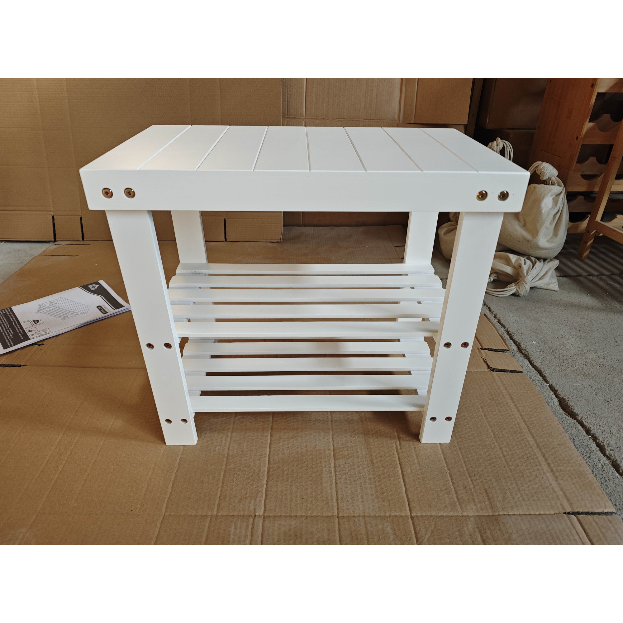 HOMCOM Banc pentru pantofi din bambus cu șezut și 2 rafturi pentru 4 perechi pentru hol/sufragerie/dormitor 50x28x45 cm Alb | Aosom Romania