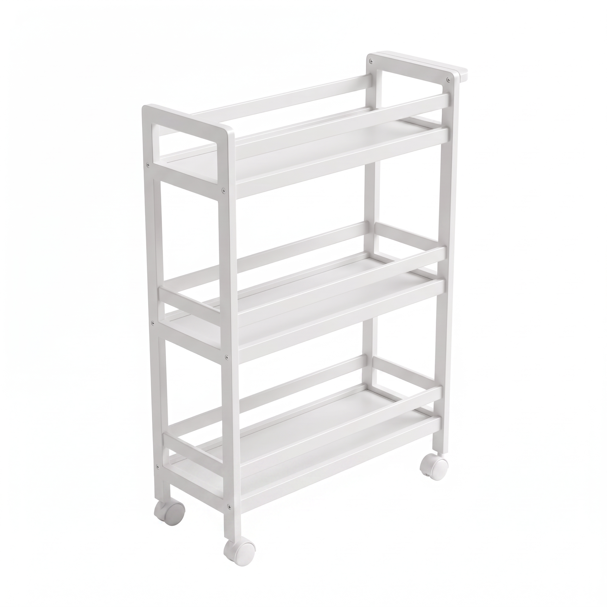 HOMCOM Raft de Baie din Bambus cu 3 Niveluri Cărucior Auxiliar de Depozitare cu Roți 55x20x75 cm Alb | Aosom Romania