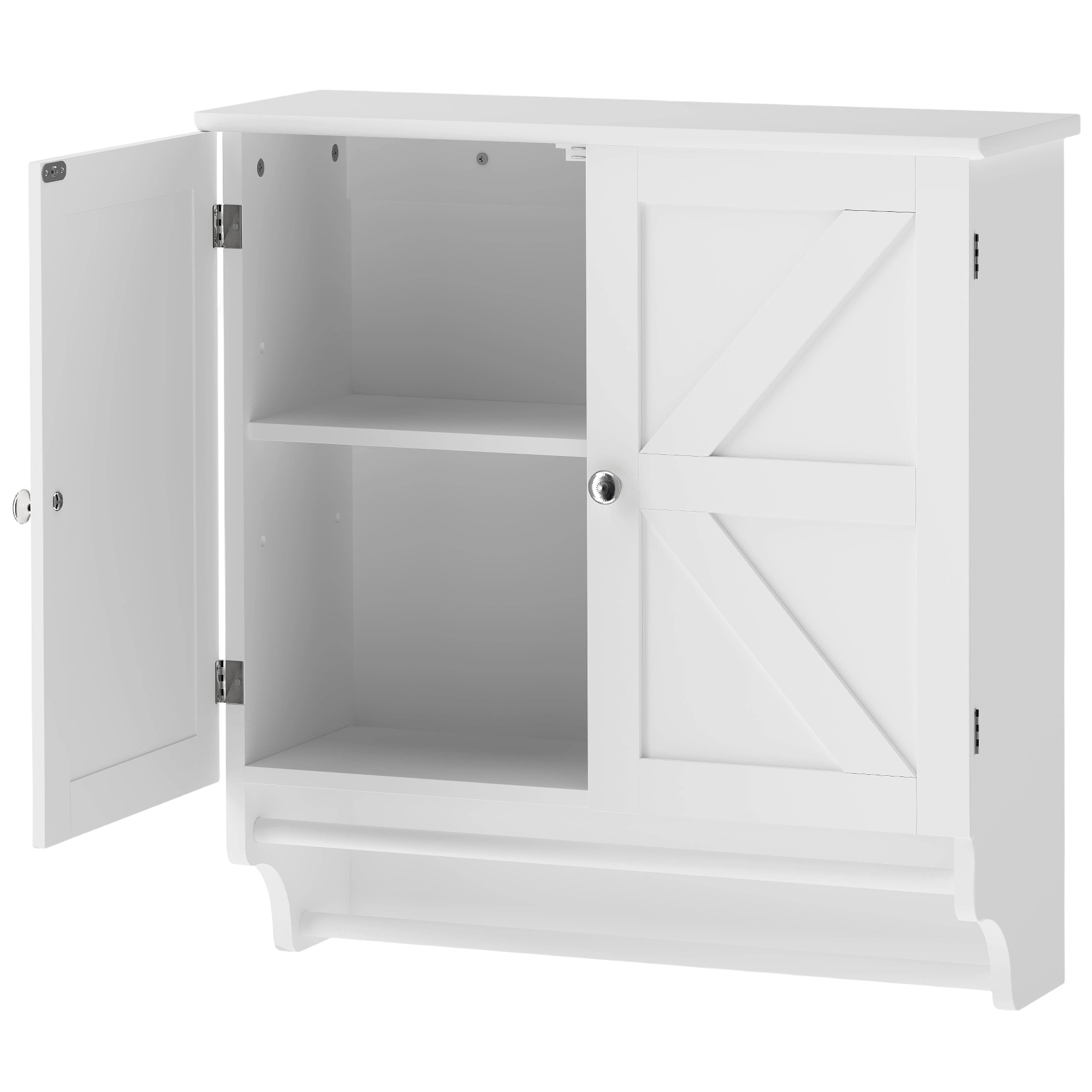 HOMCOM Wandschrank für Bad, Moderner hängender Badschrank mit 2 Türen, verstellbarem Einlegeboden und Handtuchhalter, für Wohnzimmer, Eingangsbereich, platzsparend, 60.5x22.5x64 cm, Weiß Aosom