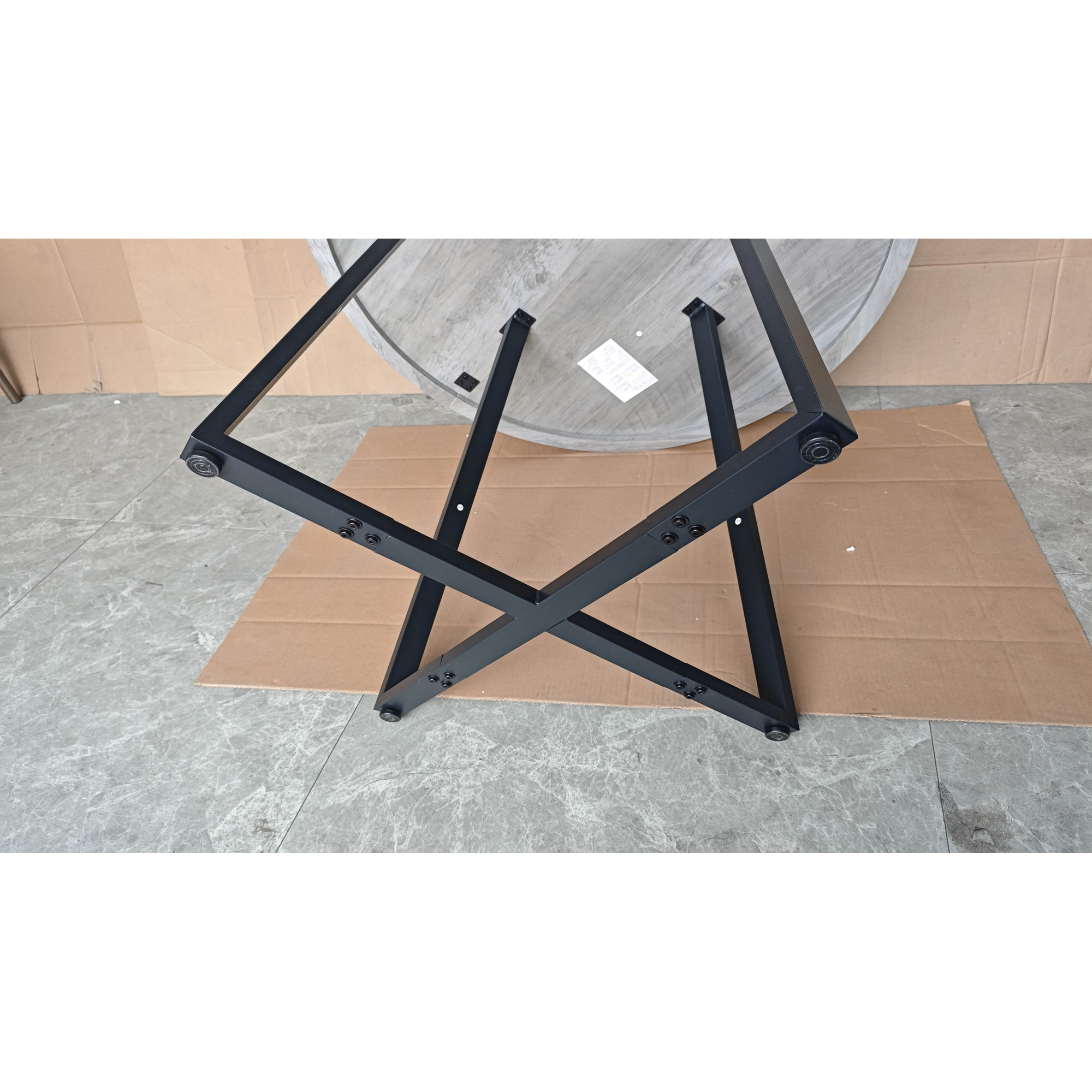 HOMCOM Runder Esstisch für 4 Personen Ø 100 cm - Küchentisch, quadratisches Gestell aus Kohlenstoffstahl, Industrial-Style - für Esszimmer, Küche, Wohnzimmer, Holzoptik Grau Aosom