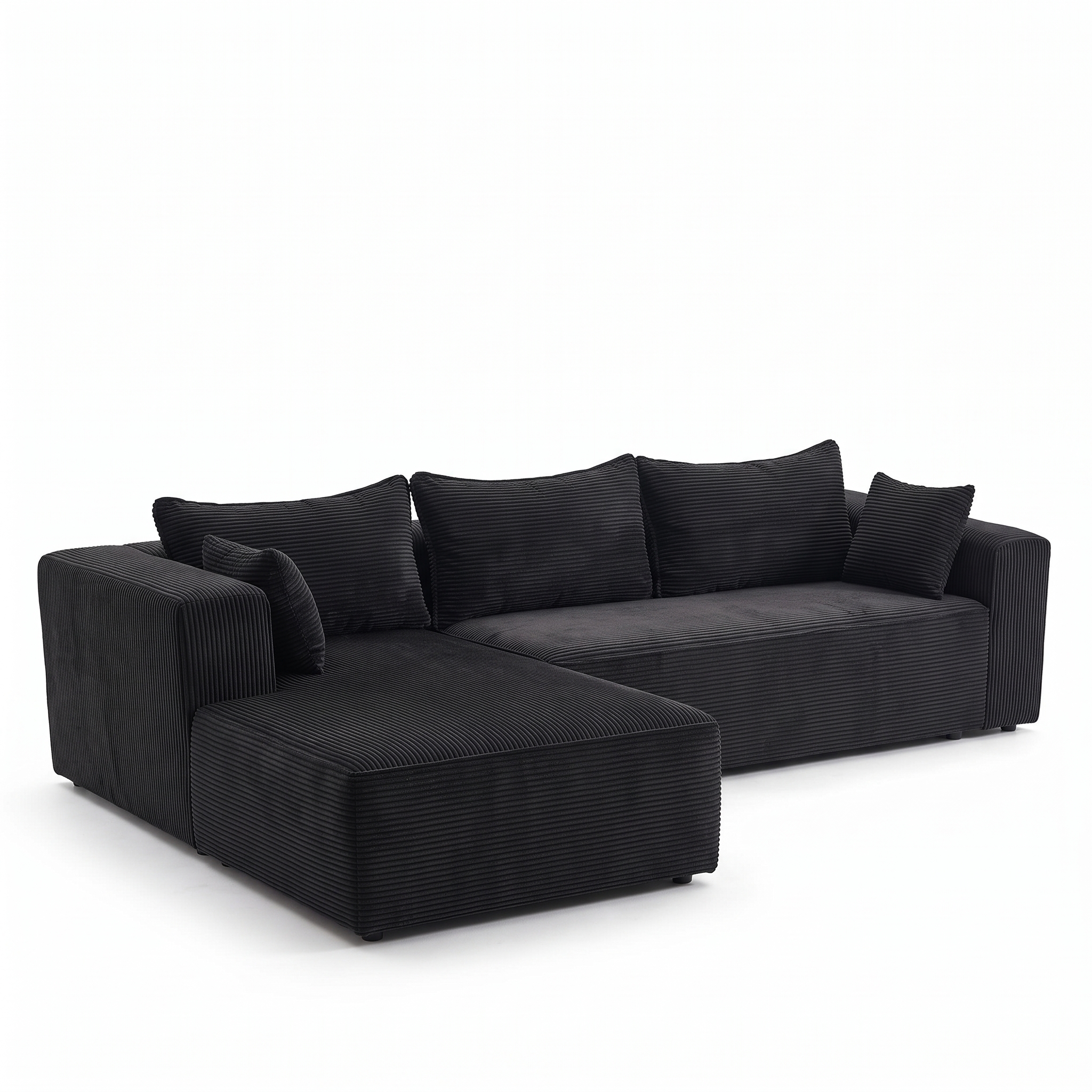Compression Sectional Couch with Comfy Chaise, Boneless L Shape Sofa with Deep Seat, Minimalist Modular Couches Sleeper for Living Room Bedroom Apartment Lounge,corduroy,Black