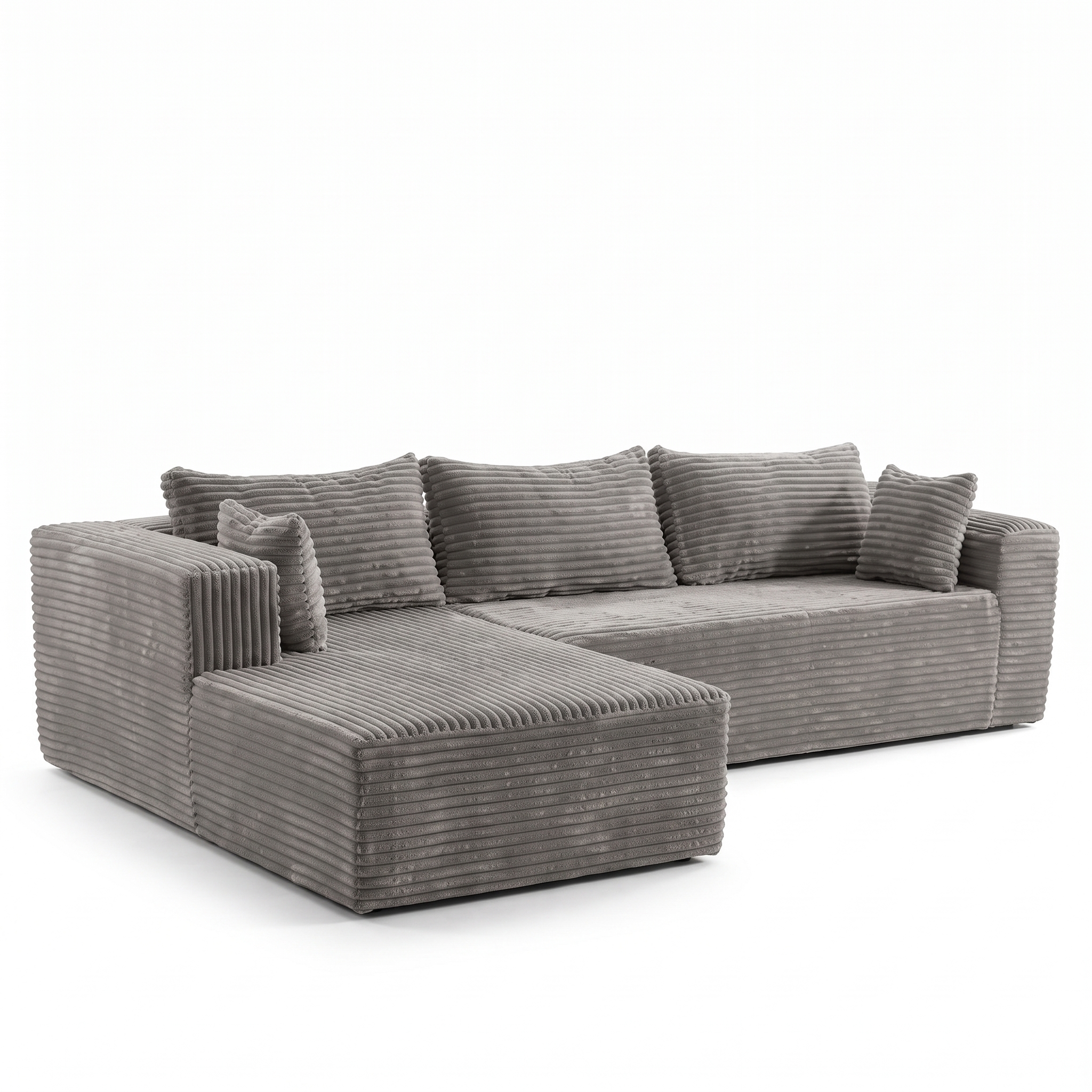 Compression Sectional Couch with Comfy Chaise, Boneless L Shape Sofa with Deep Seat, Minimalist Modular Couches Sleeper for Living Room Bedroom Apartment Lounge,corduroy,Grey