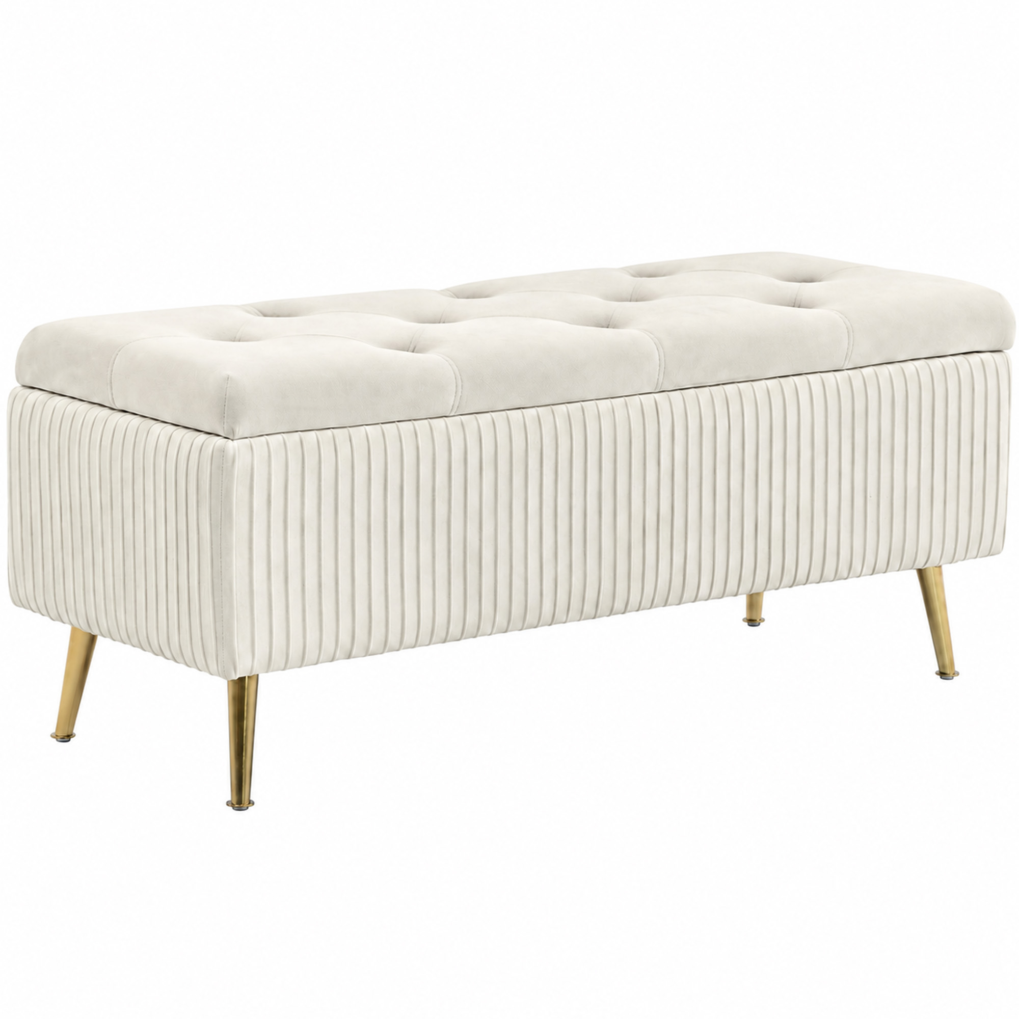 HOMCOM Sitzbank mit Stauraum, Polsterbank mit Samtoptik, Goldene Stahlbeine, Bettbank für Wohnzimmer, Schlafzimmer, Flur, 110 x 44,5 x 46 cm, Beige Aosom
