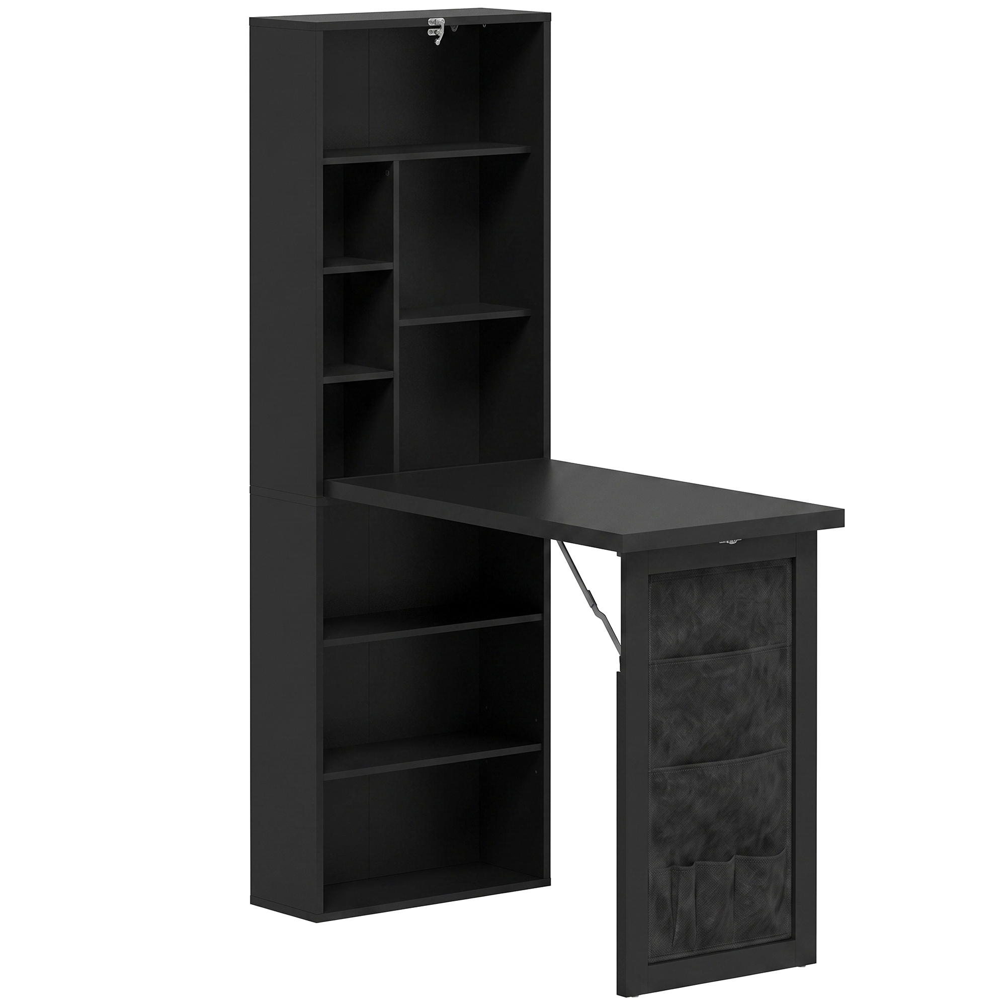 HOMCOM Bureau Informatique Pliable avec Pochette Suspendue, Compartiments Ouverts et Étagère Réglable, Noir HOMCOM Bureau Informatique Pliable avec Pochette Suspendue, Compartiments Ouverts et Étagère Réglable, Noir
