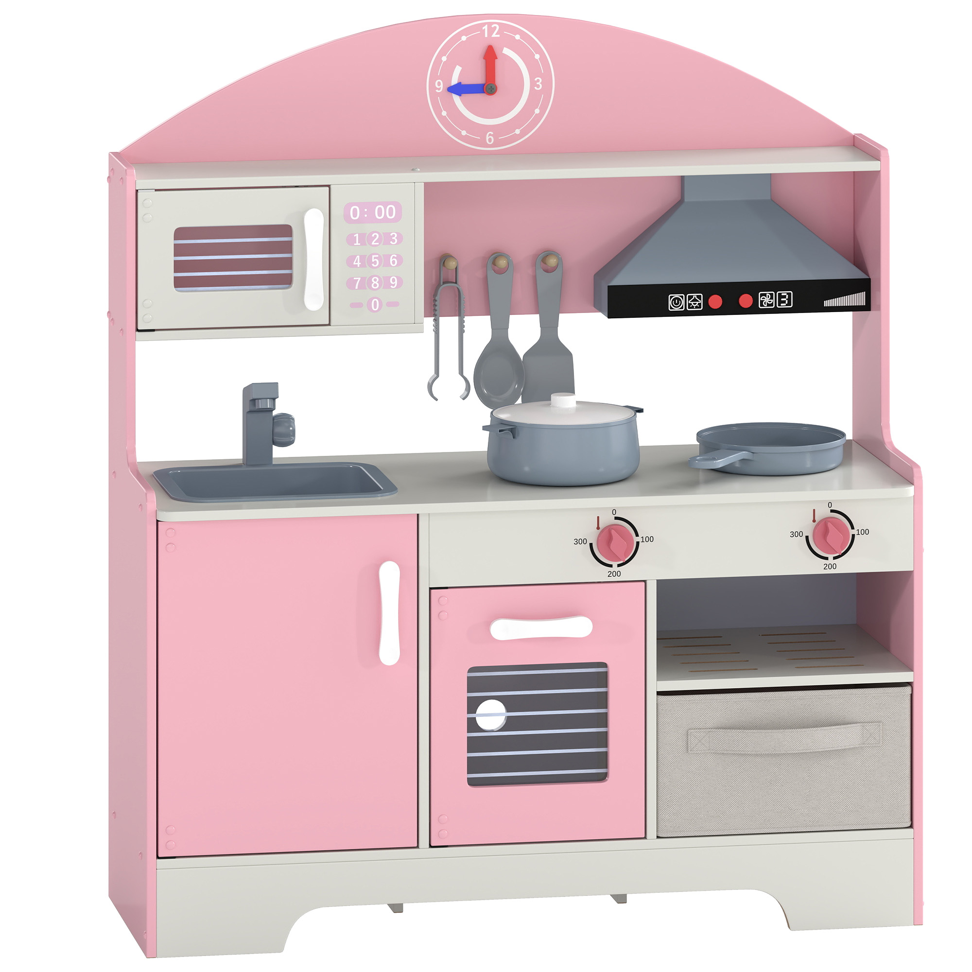 AIYAPLAY Cuisine Enfant avec Lumières et Sons, Cuisine de Jeu avec Tiroir en Tissu et 5 Accessoires, pour Enfants 3-6 Ans, Rose