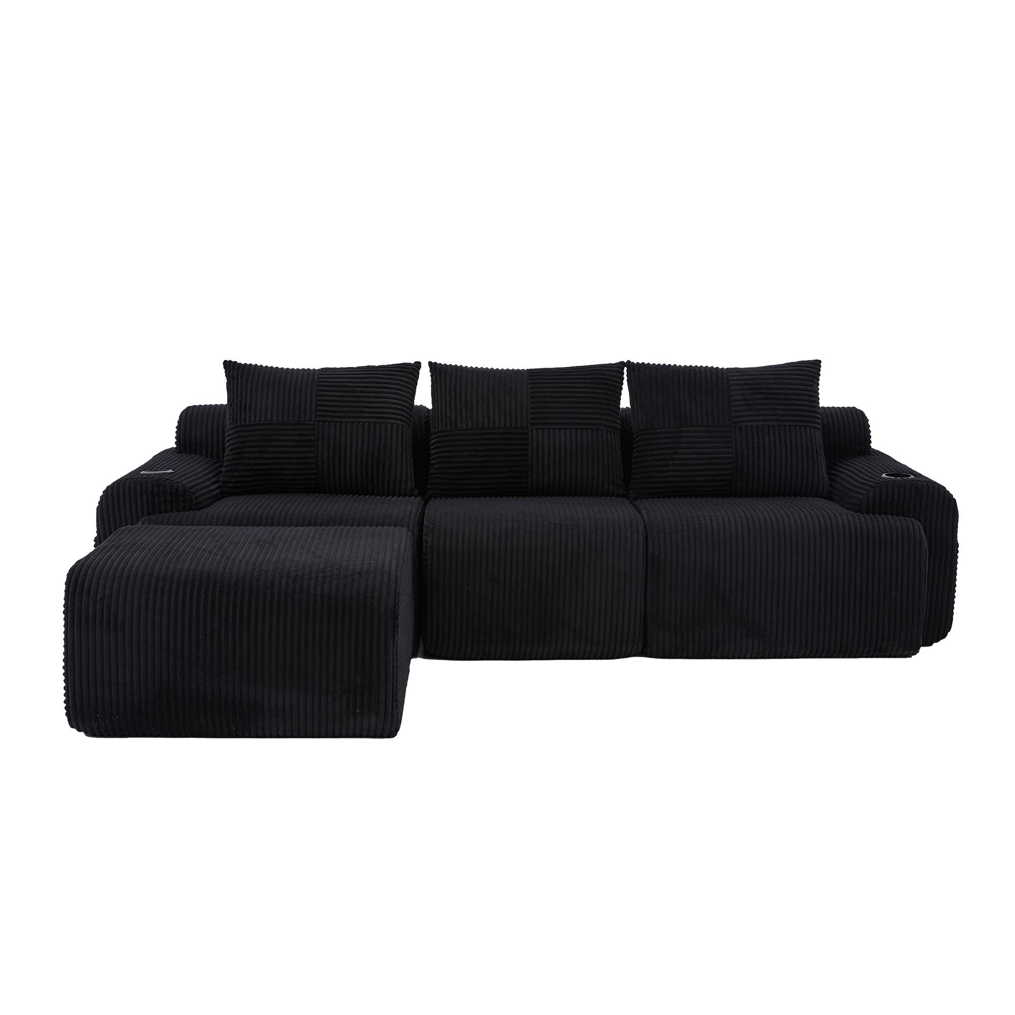 Modulares Cordsofa für drei Personen (inklusive Fußschemel), Schwarz Aosom.de