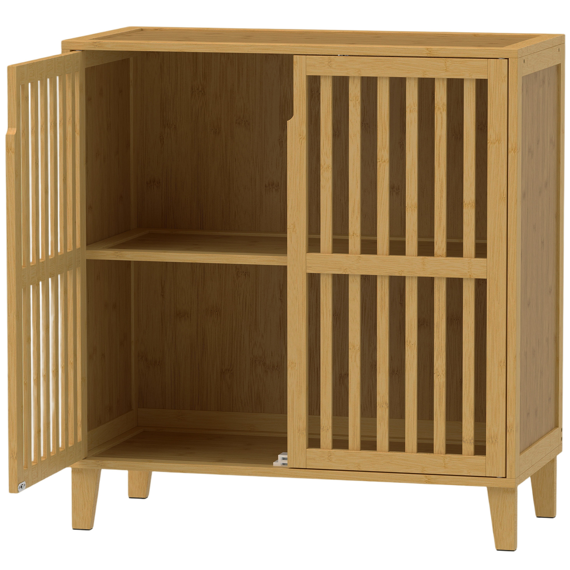 HOMCOM Schmaler Bambus-Badezimmerschrank, Standregal mit 2 belüfteten Türen und verstellbarem Fach, für Küche oder Flur, Natur Aosom