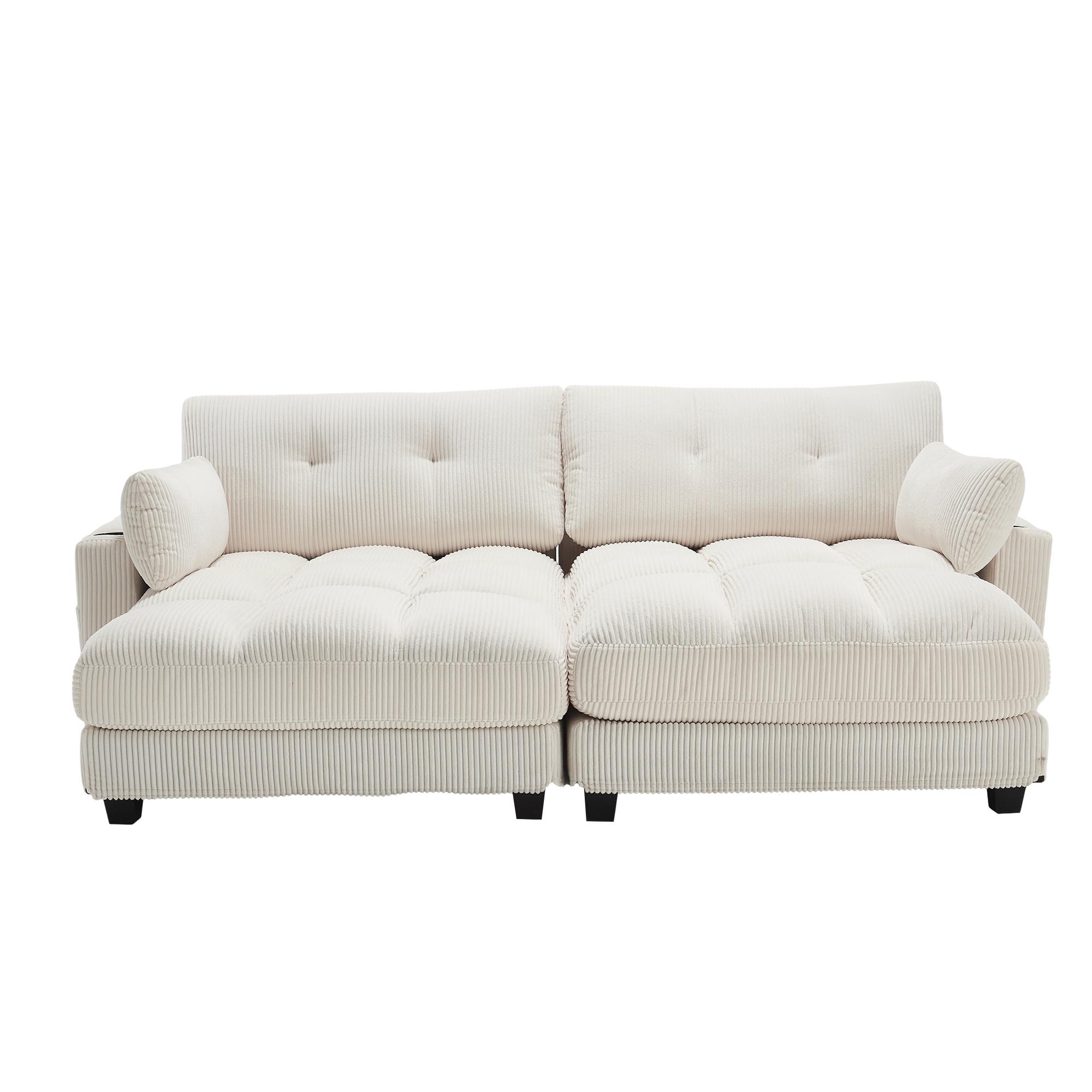 Das schwarze Cord-Doppelsofa verfügt über 2 Kissen, Beige Aosom.de