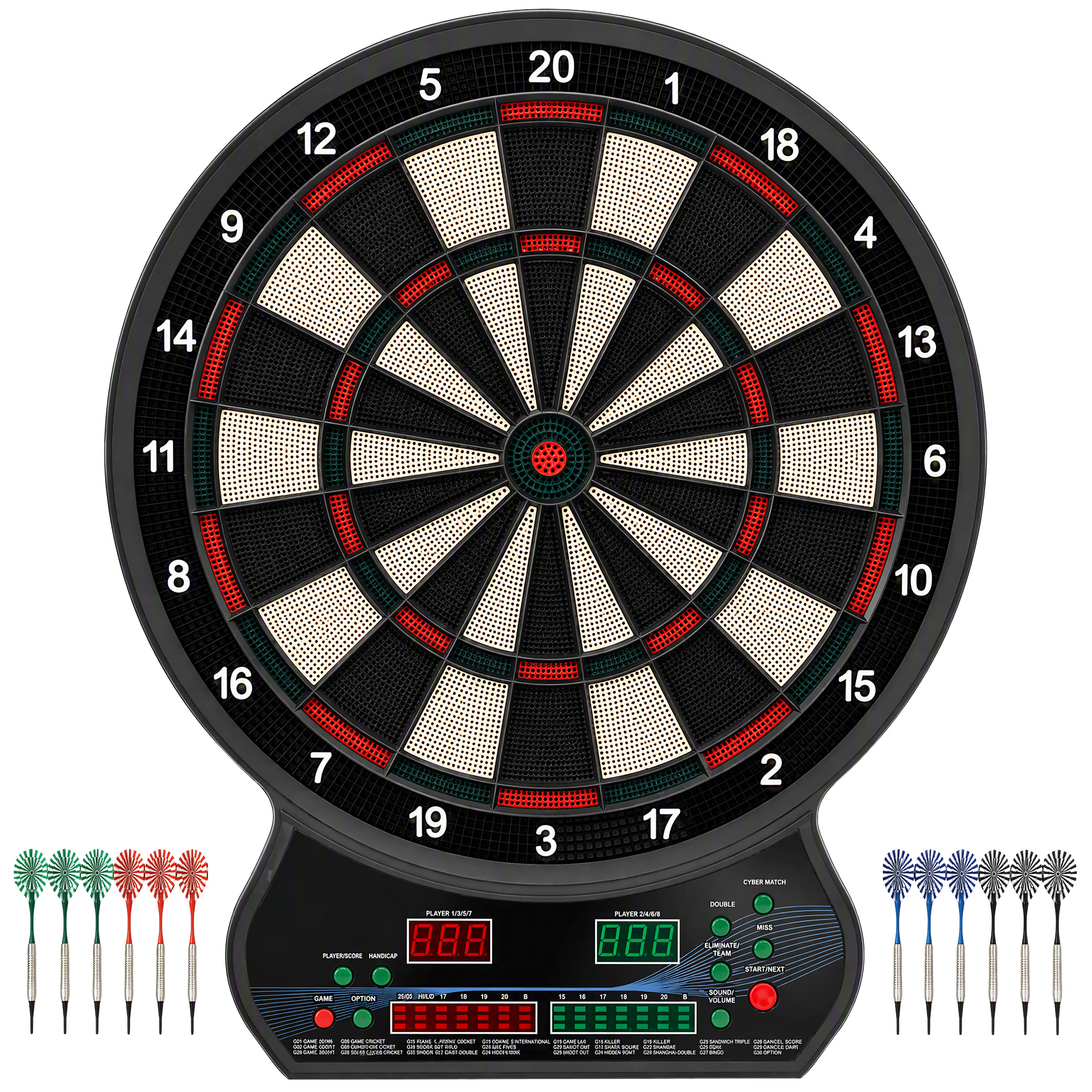 HOMCOM Electronic Hanging Dartboard LED Digital Score Set 27 Games and 202 Variations with 12 Soft Tip Darts