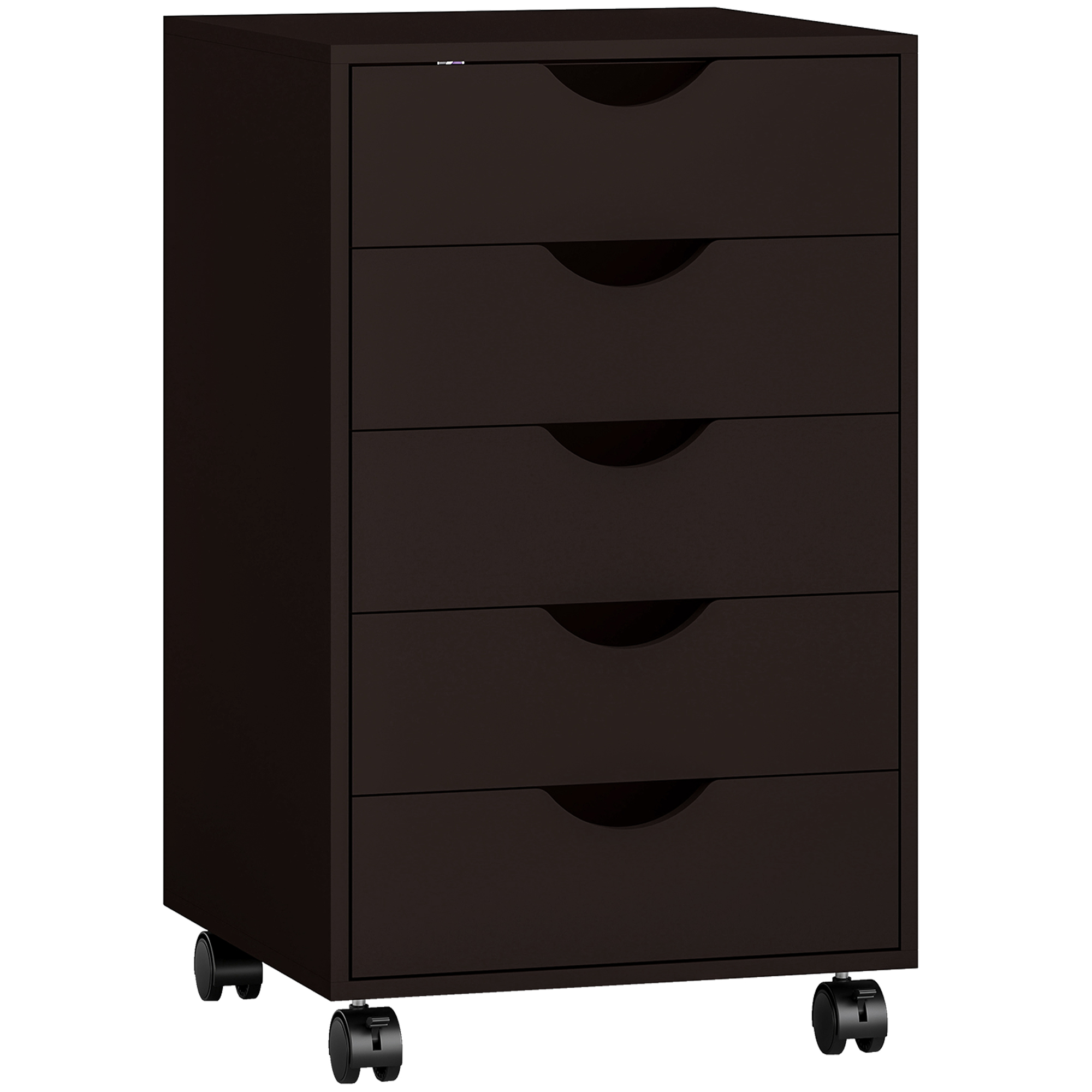 HOMCOM Rollcontainer mit Rollen, Büroschrank mit 5 Schubladen, Mobiler Aktenschrank, für Arbeitszimmer, Wohnzimmer, 40x40x67 cm, Braun Aosom