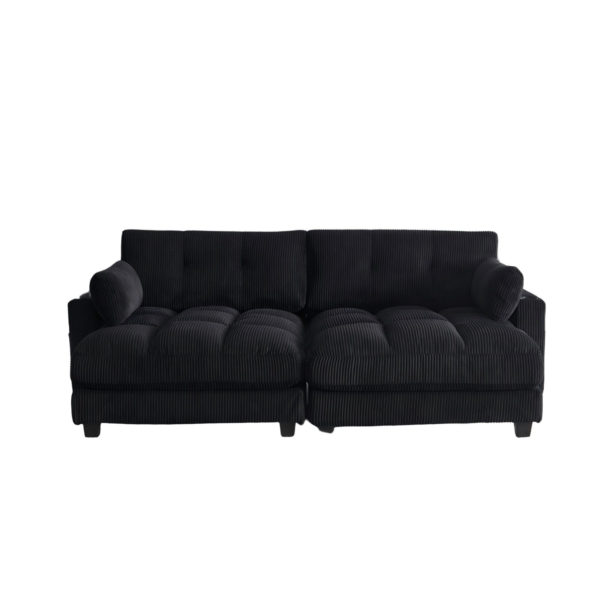 Das schwarze Cord-Doppelsofa verfügt über 2 Kissen, Schwarz Aosom.de