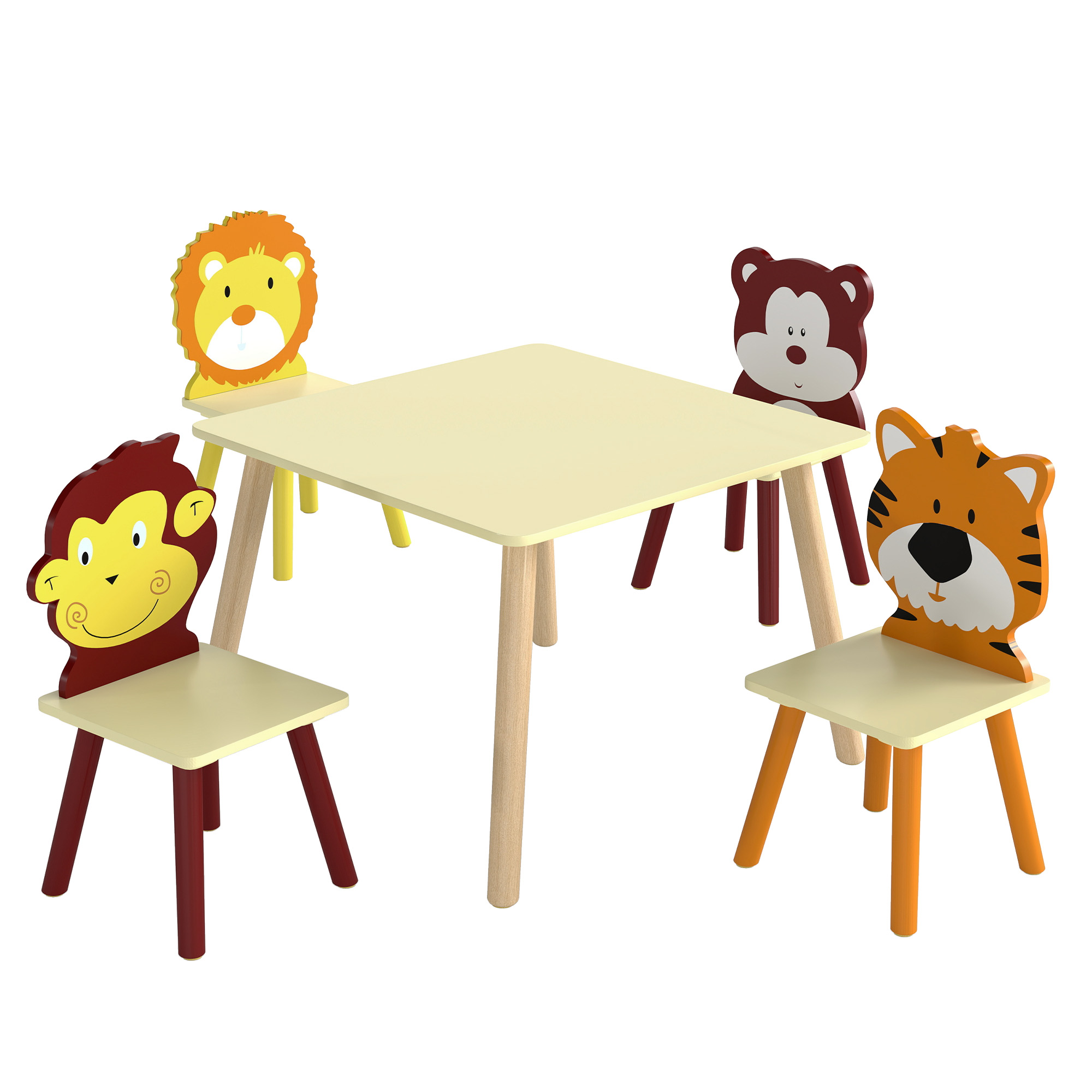AIYAPLAY Ensembl Table pour Enfant avec 4 Chaises 5 Pièces en Bois, Dossier en Forme Animale, Coins Arrondis, 3-8 Ans, Jaune AIYAPLAY Ensembl Table pour Enfant avec 4 Chaises 5 Pièces en Bois, Dossier en Forme Animale, Coins Arrondis, 3-8 Ans, Jaune