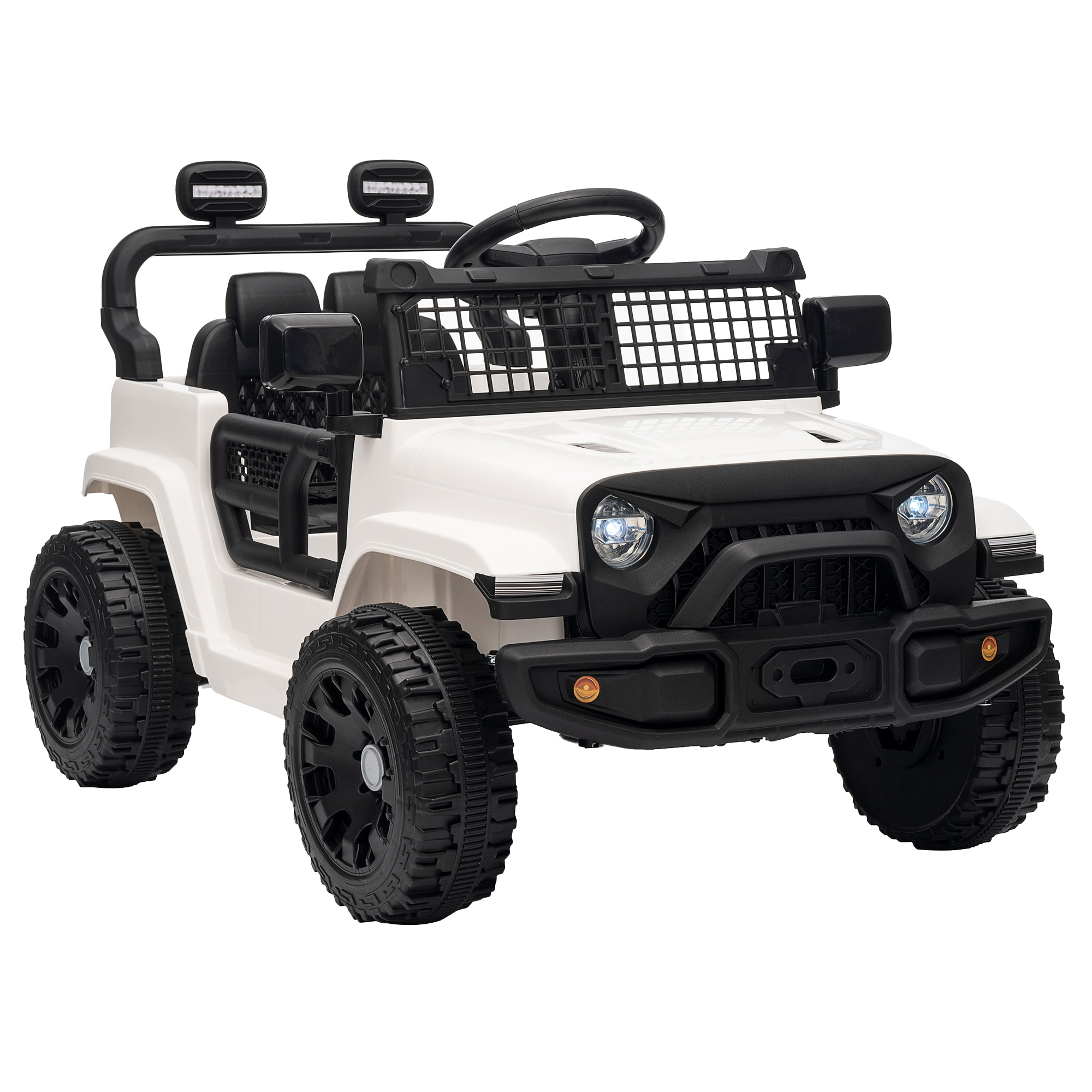 AIYAPLAY 12V Electric Car for Kids with Remote, Dual Motors, Rear Suspension, Soft Start, Music, Lights for 3-8 Years, White