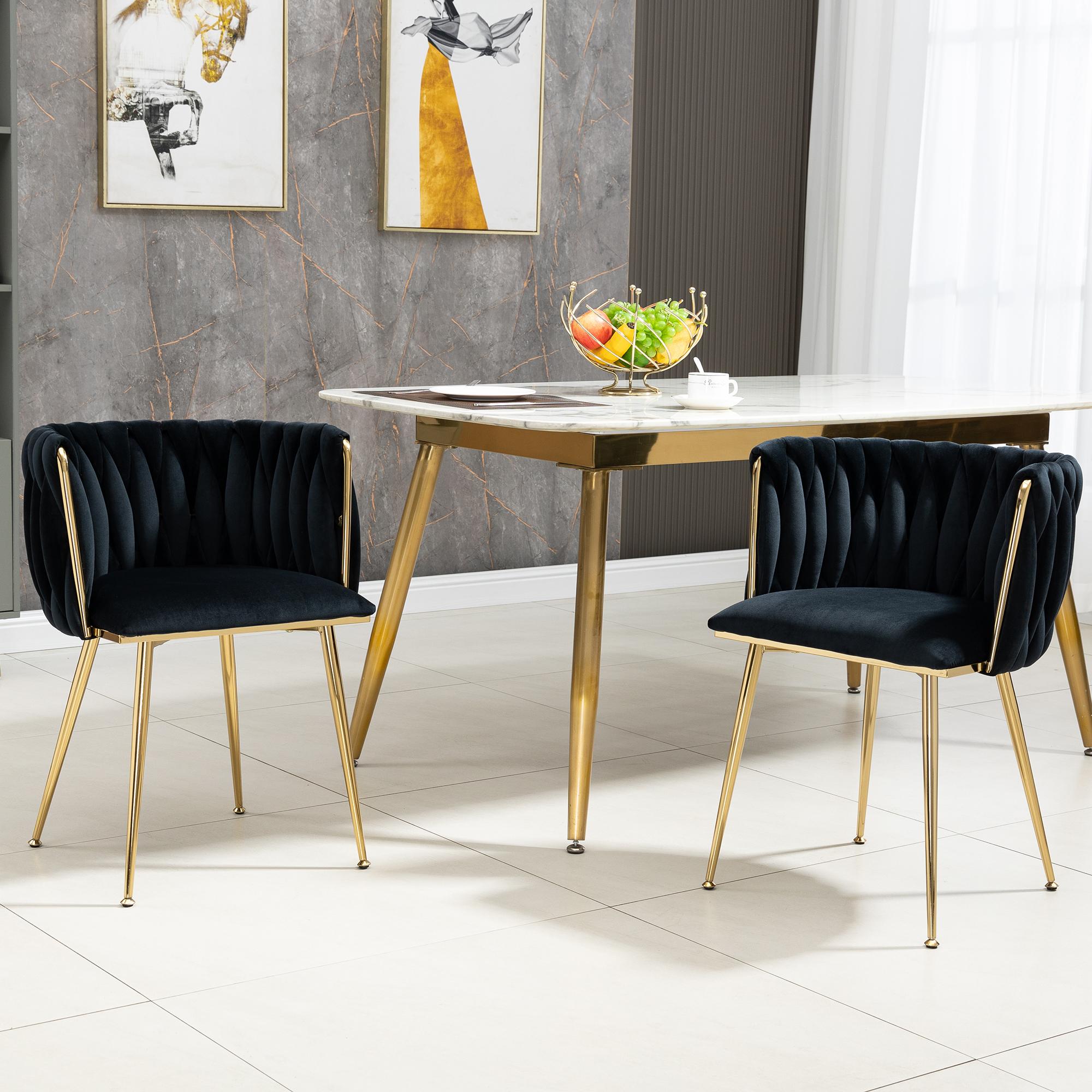 Samt-Esssessel mit goldenen Metallbeinenl, Schwarz Aosom.de – Bild 2 von 2