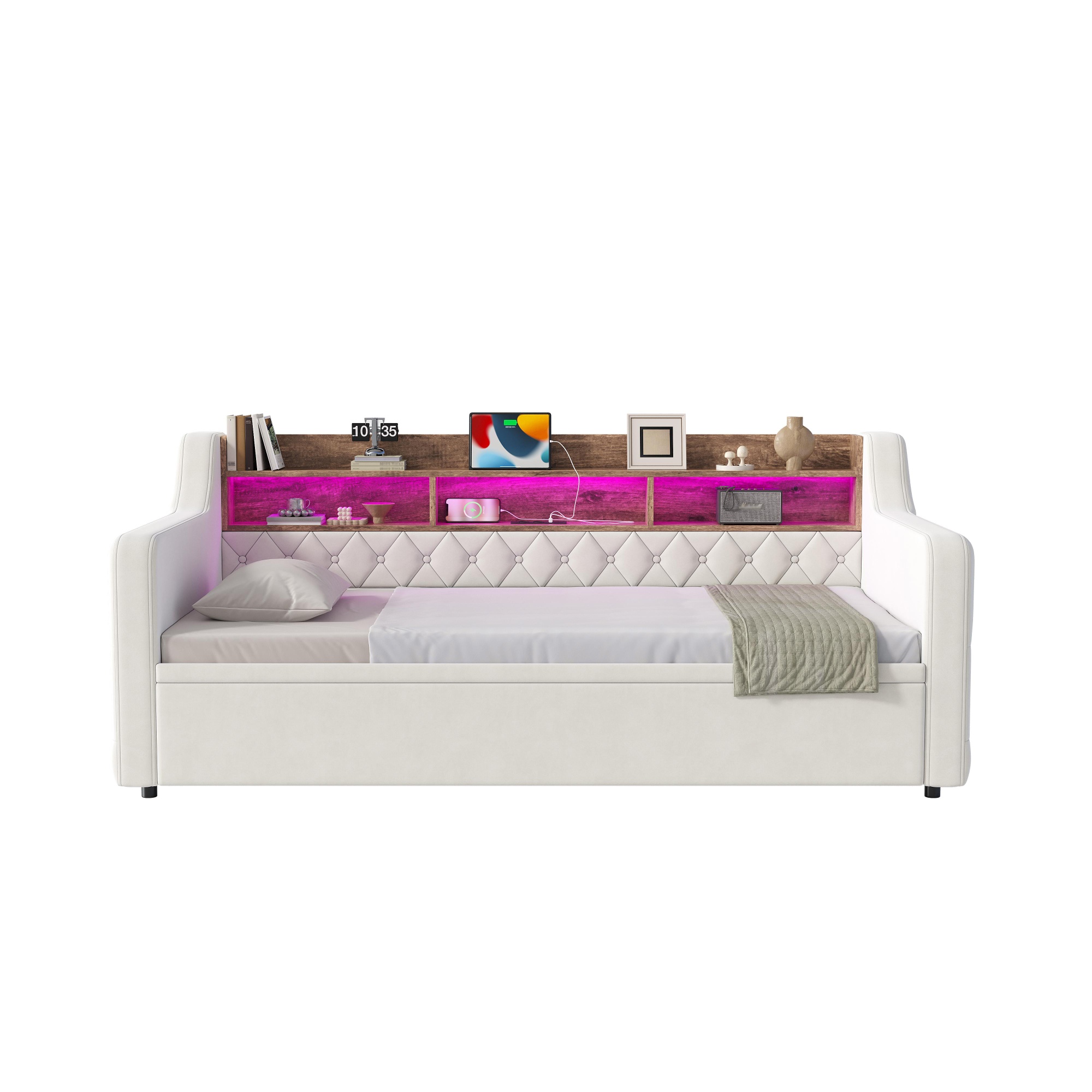 Samtsofa mit Armlehnen 90x190 cm,Beige Aosom.de