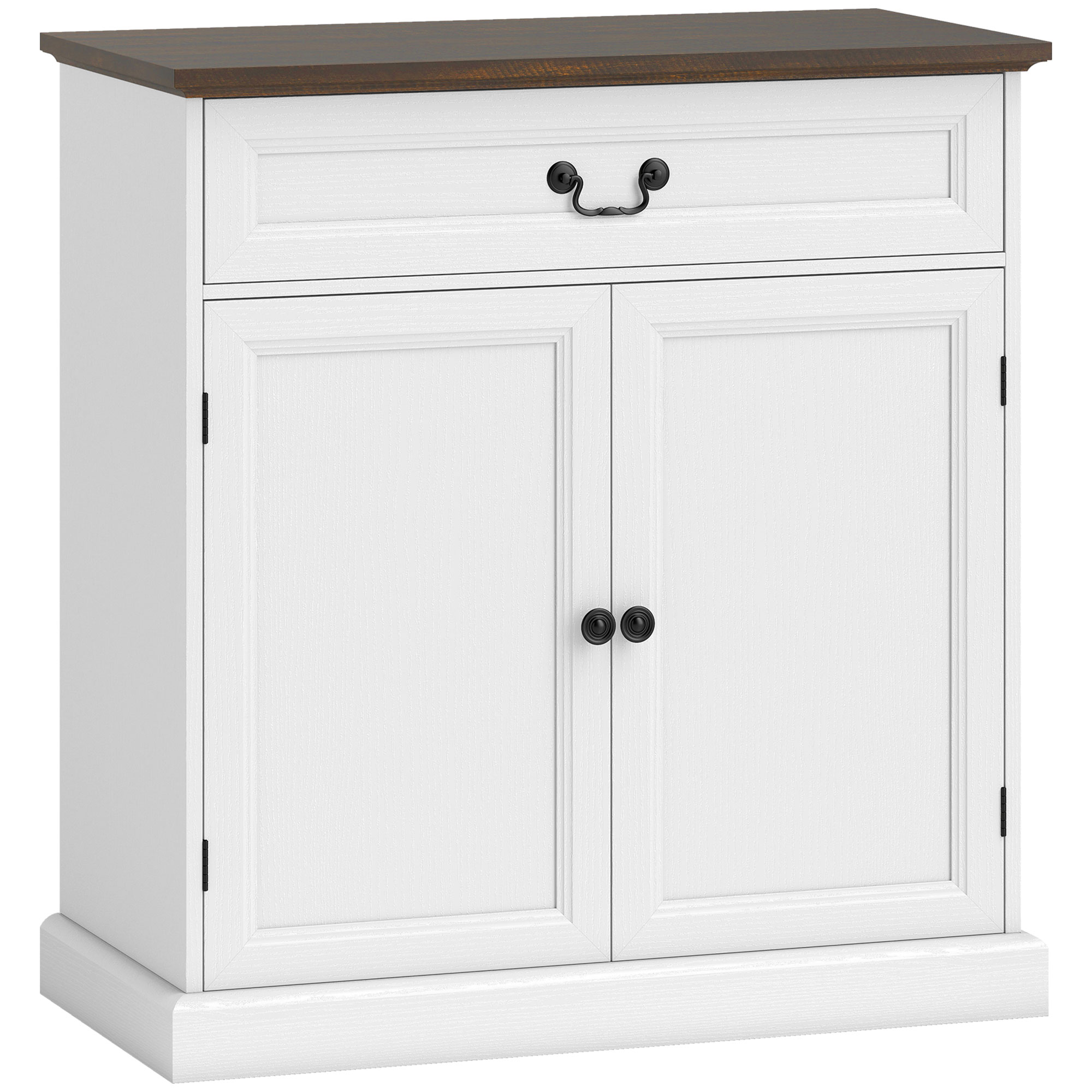 HOMCOM Sideboard, Aufbewahrungsmöbel mit 2 Türen, geräuschlose Schublade, dicke Ablage und verstellbares Regal, rustikaler Stil, Sideboard für Esszimmer & Küche, 80 x 40 x 85 cm, weiß und braun Aosom