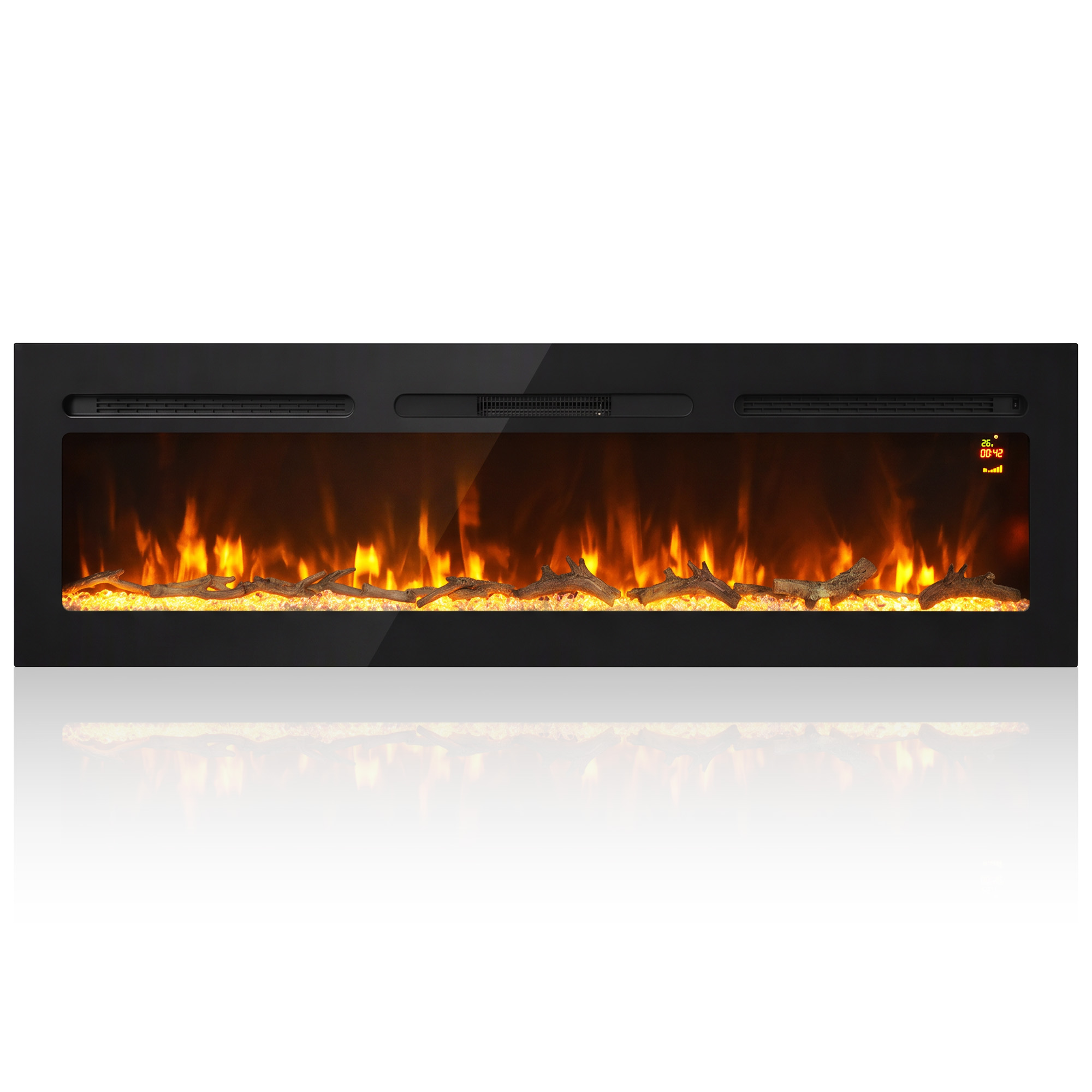 HOMCOM Șemineu electric de 170 cm, încastrabil sau de perete, 1500 W, timer 24 ore, flacără reglabilă, cristale | Aosom Romania