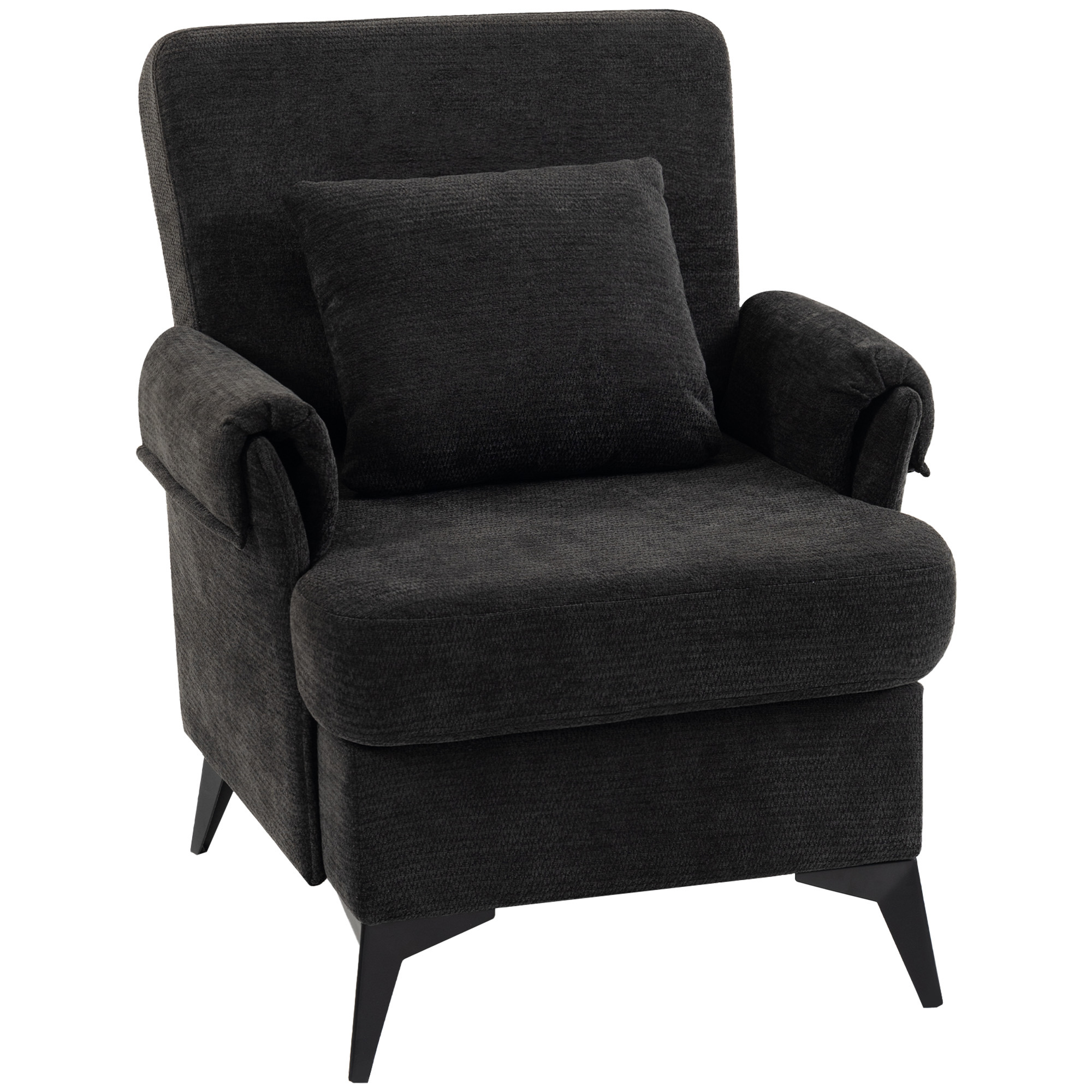 Fauteuil Relax Fauteuil individuel en chenille Fauteuil de salon moderne Assise large et coussin épais Coussin lombaire Noir