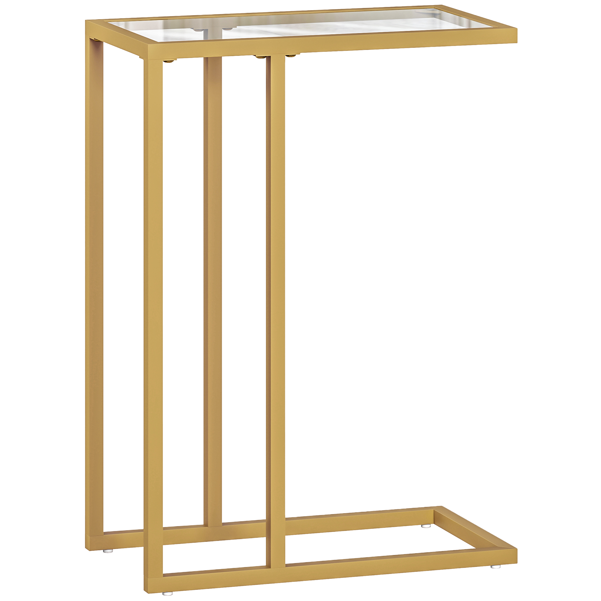 HOMCOM Table d'appoint en forme de C avec plateau en verre trempé, cadre en acier, doré HOMCOM Table d'appoint en forme de C avec plateau en verre trempé, cadre en acier, doré