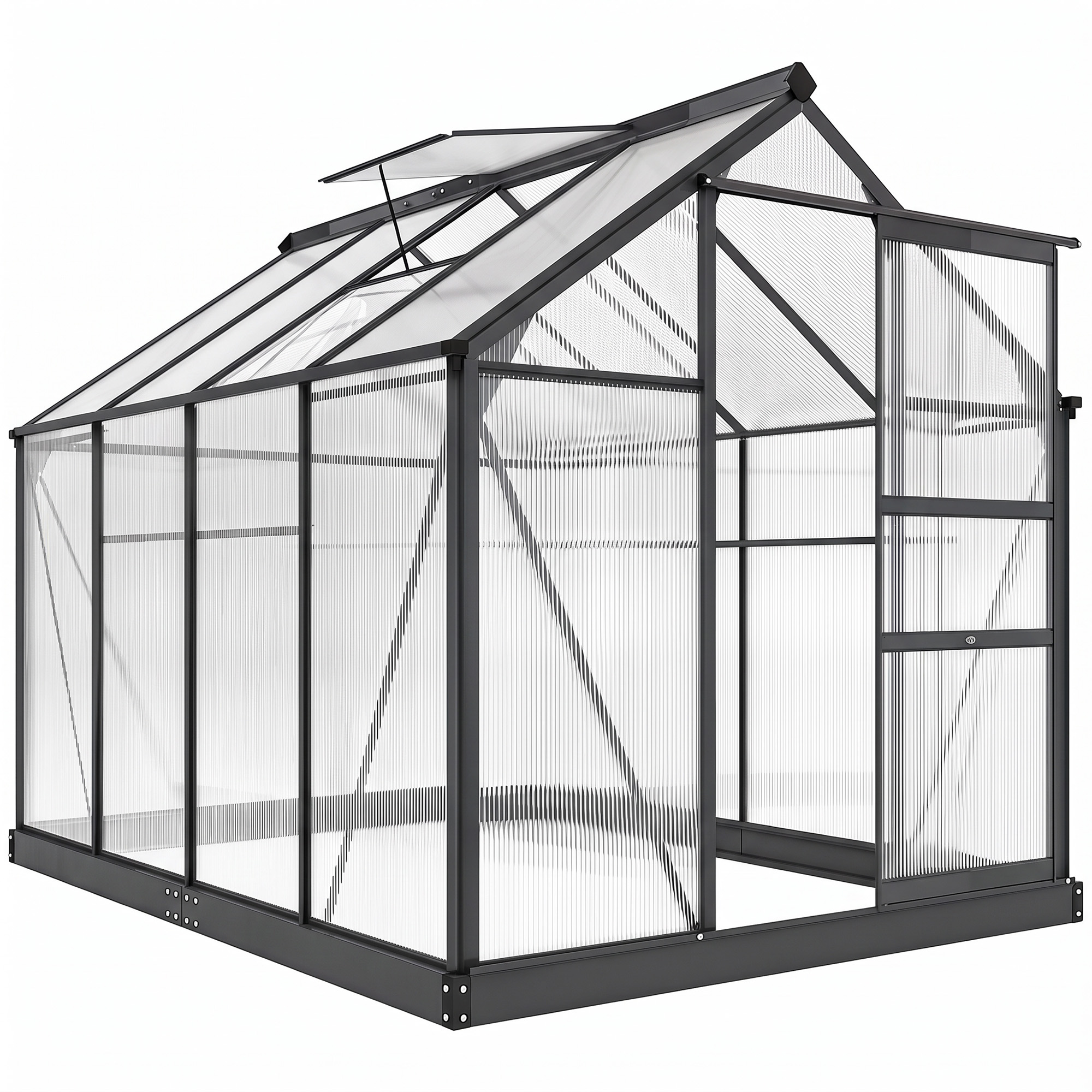 Outsunny Seră de Grădină, Seră din Policarbonat și Aluminiu cu Ușă Culisantă, Ventilație pe Acoperiș și Jgheab, 190x192x201 cm, Gri | Aosom Romania