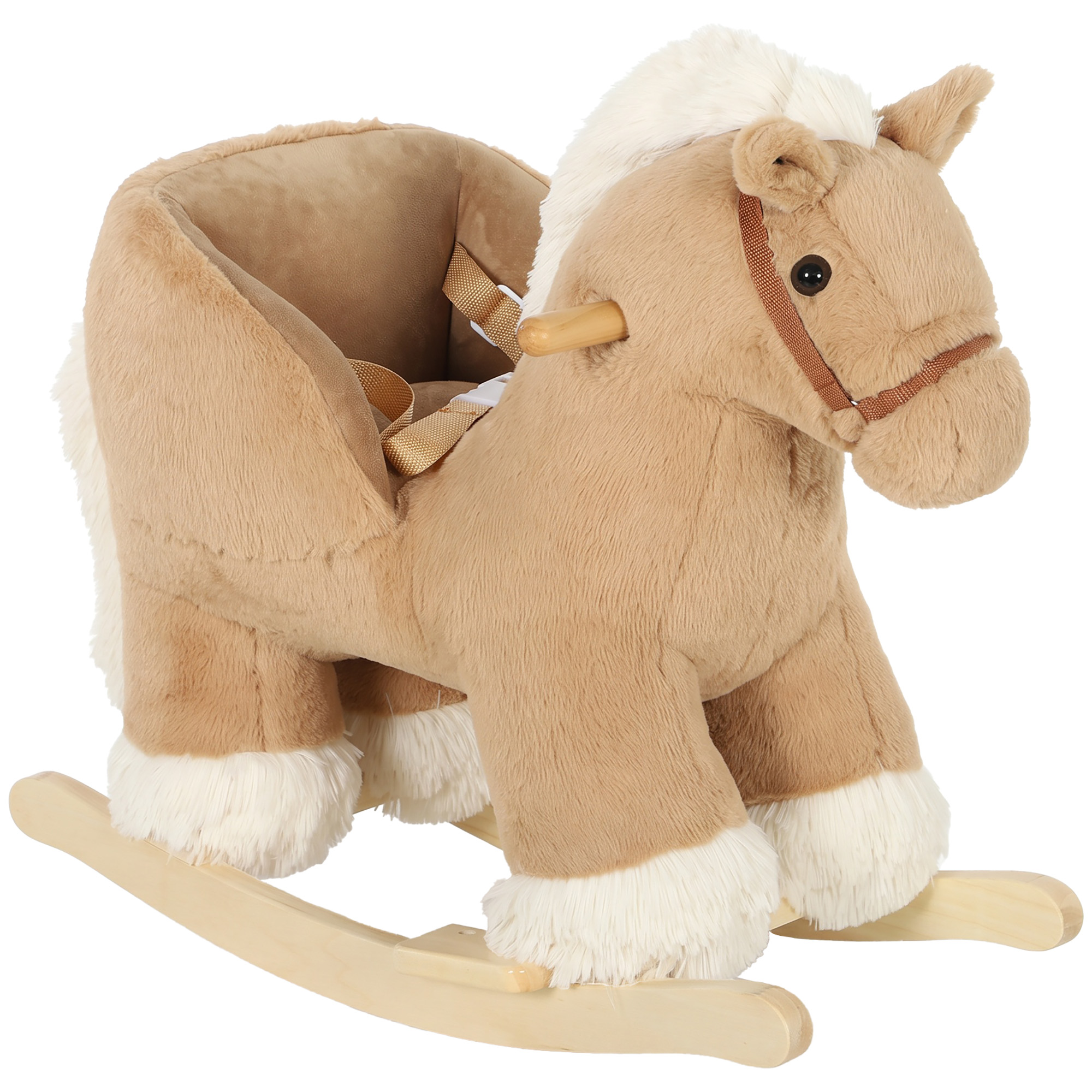 AIYAPLAY Cheval à Bascule pour Enfants, Animal à Bascule Bébé en Peluche avec Sons, Ceinture de Sécurité, 18-36 Mois, Marron