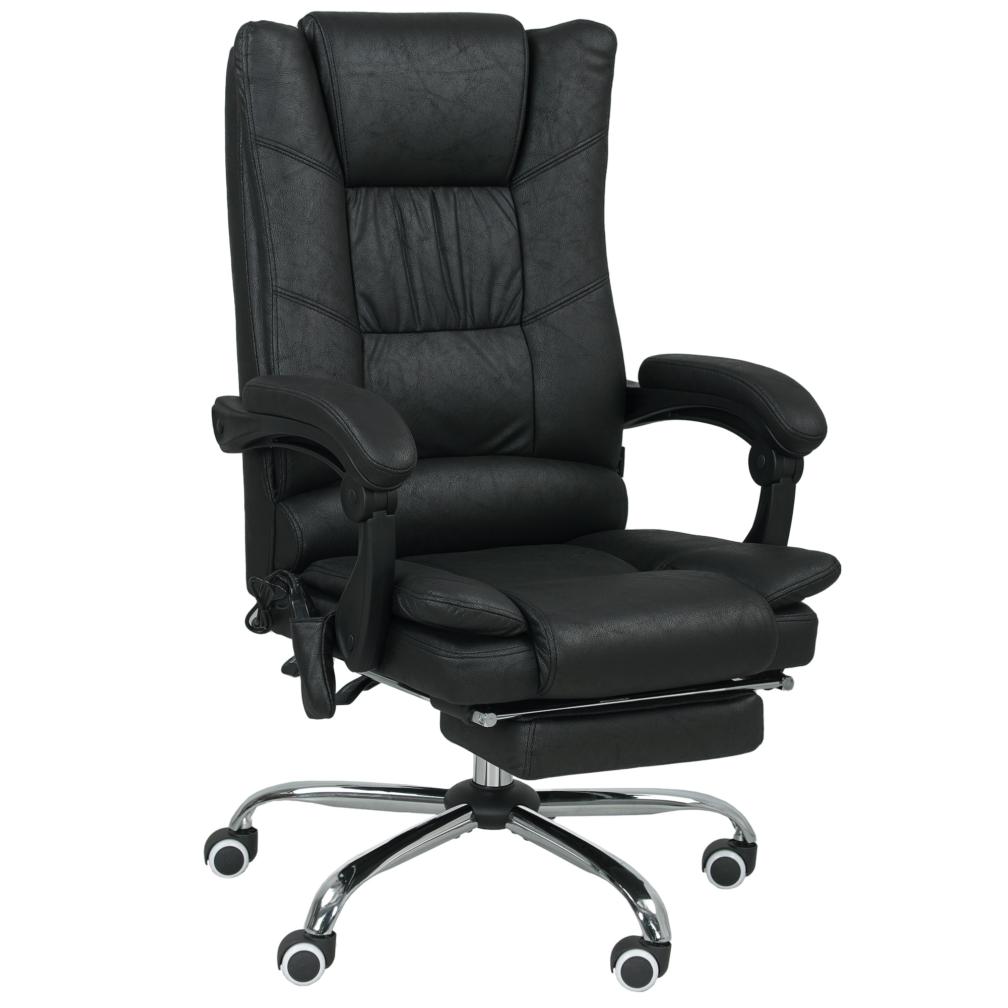 Vinsetto Bürostuhl mit Vibrationsmassage Ergonomischer Chefsessel mit Lendenwärmer, Liegefunktion, Fußstütze, Höhenverstellbar Schreibtischstuhl, Drehstuhl mit Seitentasche, Schwarz Aosom