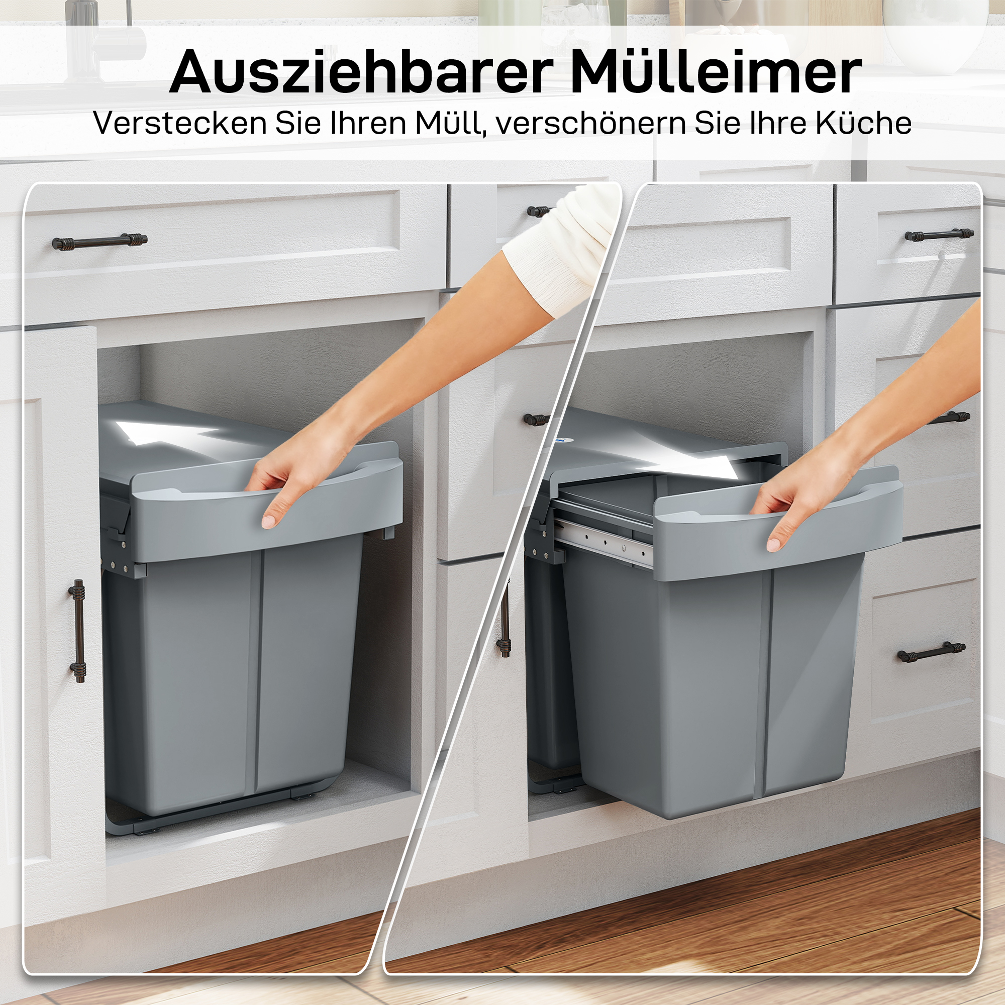 Pikendatav prügikast, 2 x 20 l, eemaldatavad konteinerid, plast, metall, hall