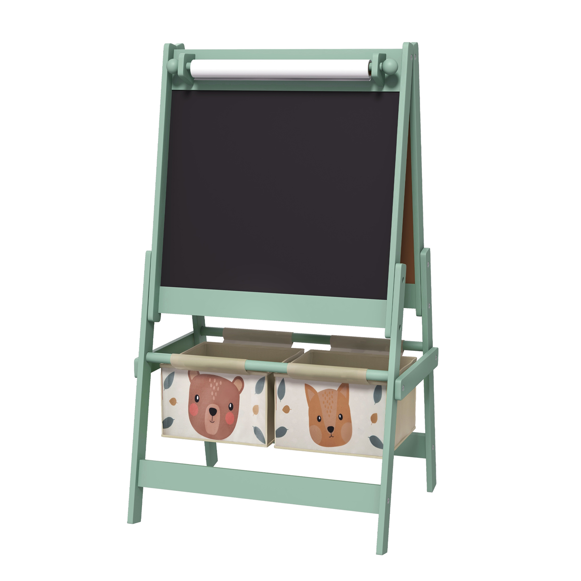 AIYAPLAY Kindertafel, 3 in 1 Kinder Staffelei, Doppelseitige Kinder Spieltafel, Whiteboard & Kreidetafel, Standtafel mit Papierrolle  Aosom