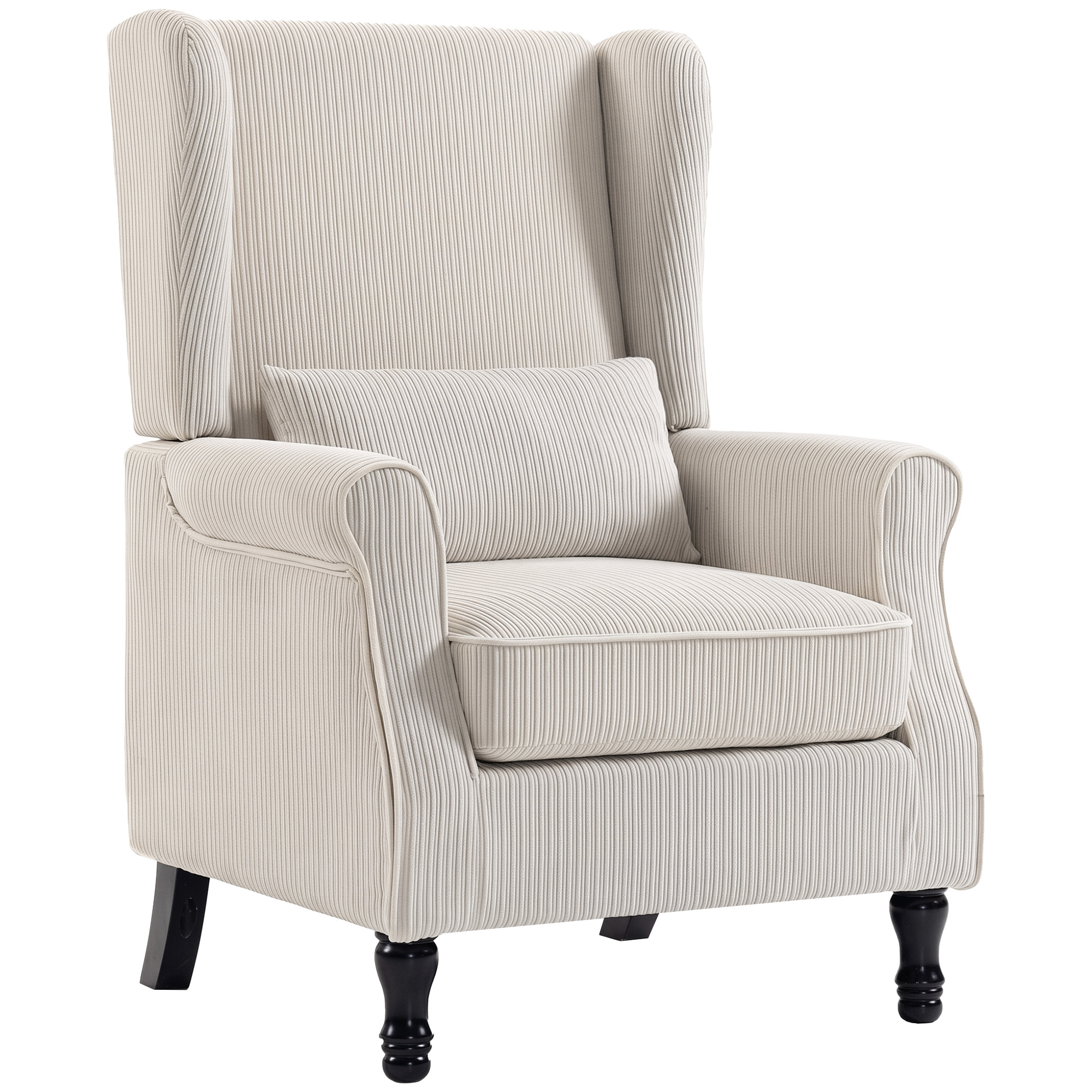 Fauteuil de Salon, Fauteuil d'Appoint Moderne en Velours Côtelé avec Haut Dossier à Oreilles, Coussin Lombaire, Beige